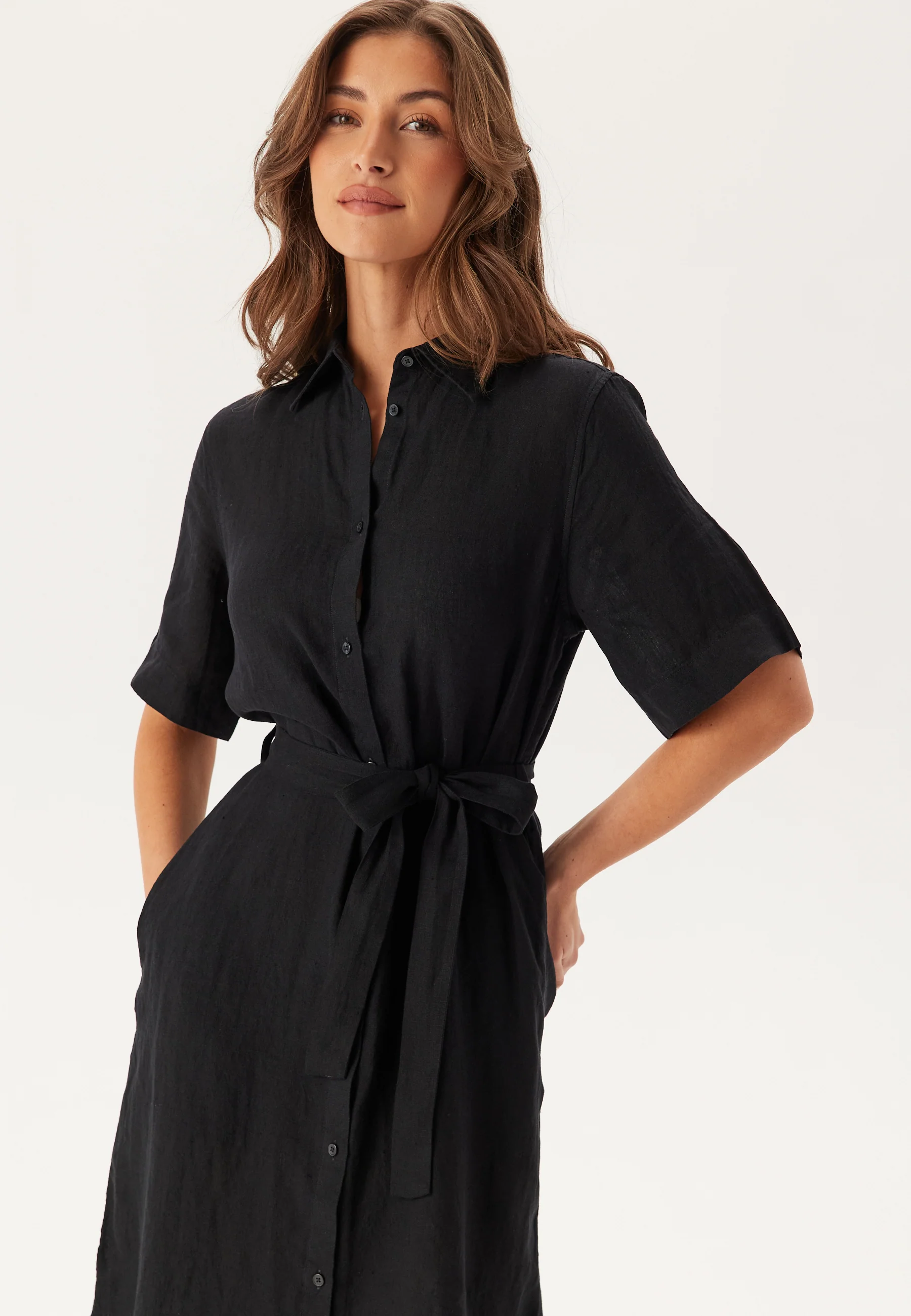 Reg Linen Ss Shirt Dress - Image 3