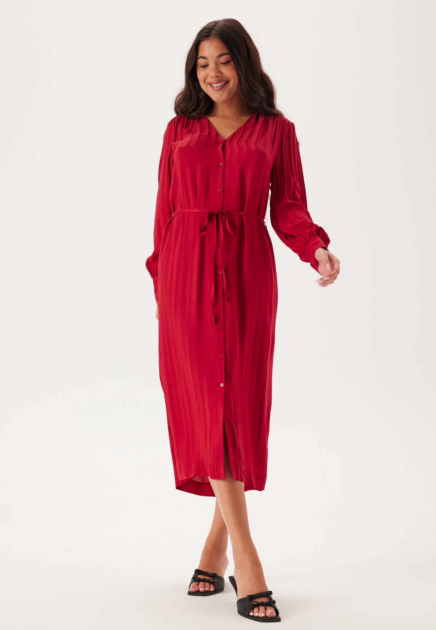 Relaxed Satin Stripe Shirt Dress - Image 2