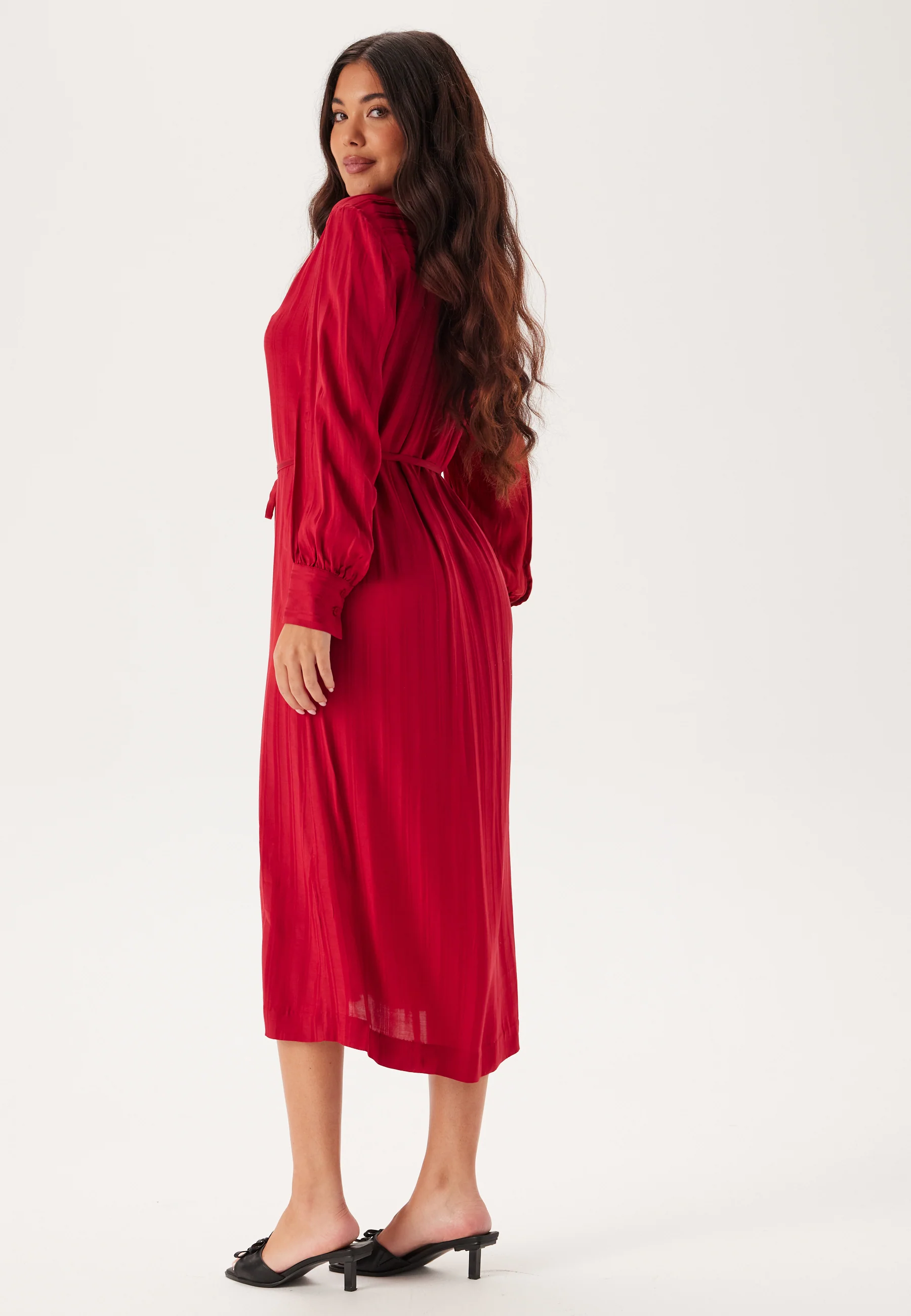 Relaxed Satin Stripe Shirt Dress - Image 3