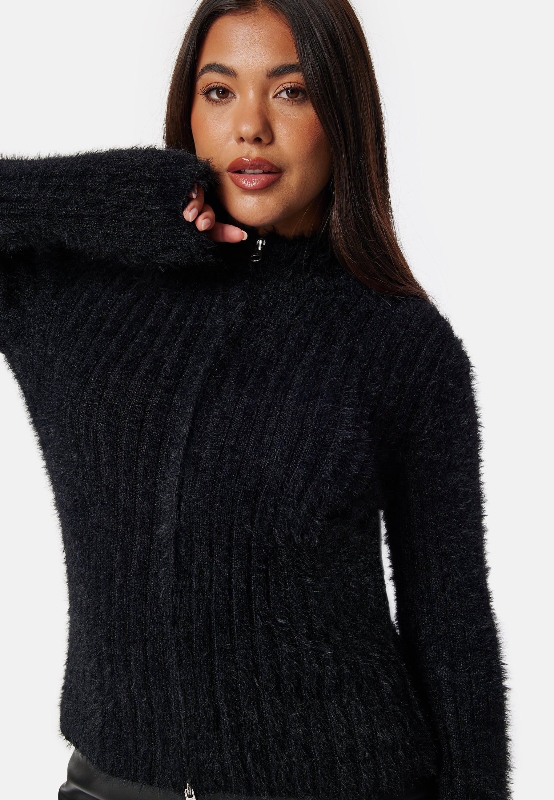 Rib Knitted Zip Cardigan - Image 4