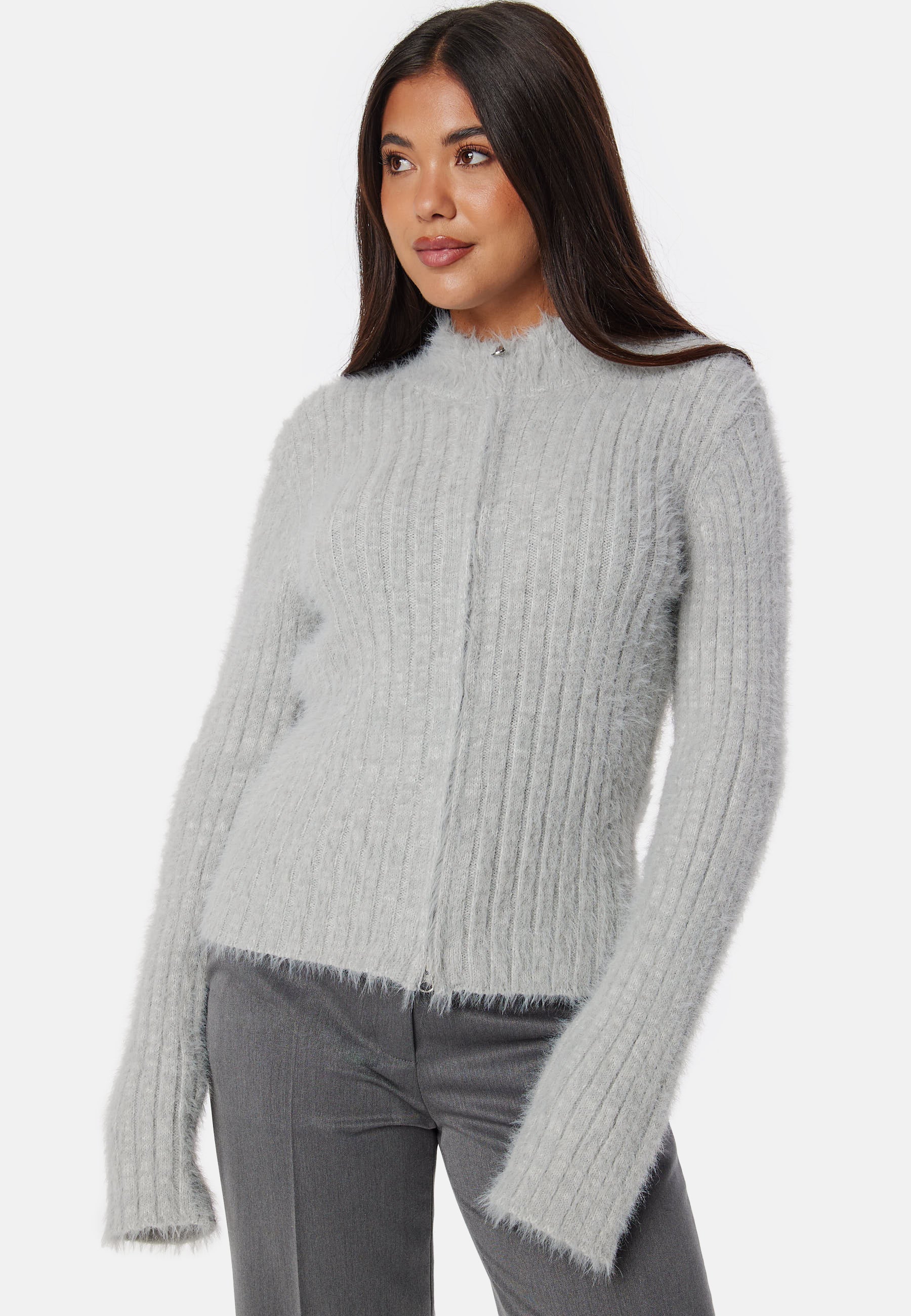 Rib Knitted Zip Cardigan - Image 3