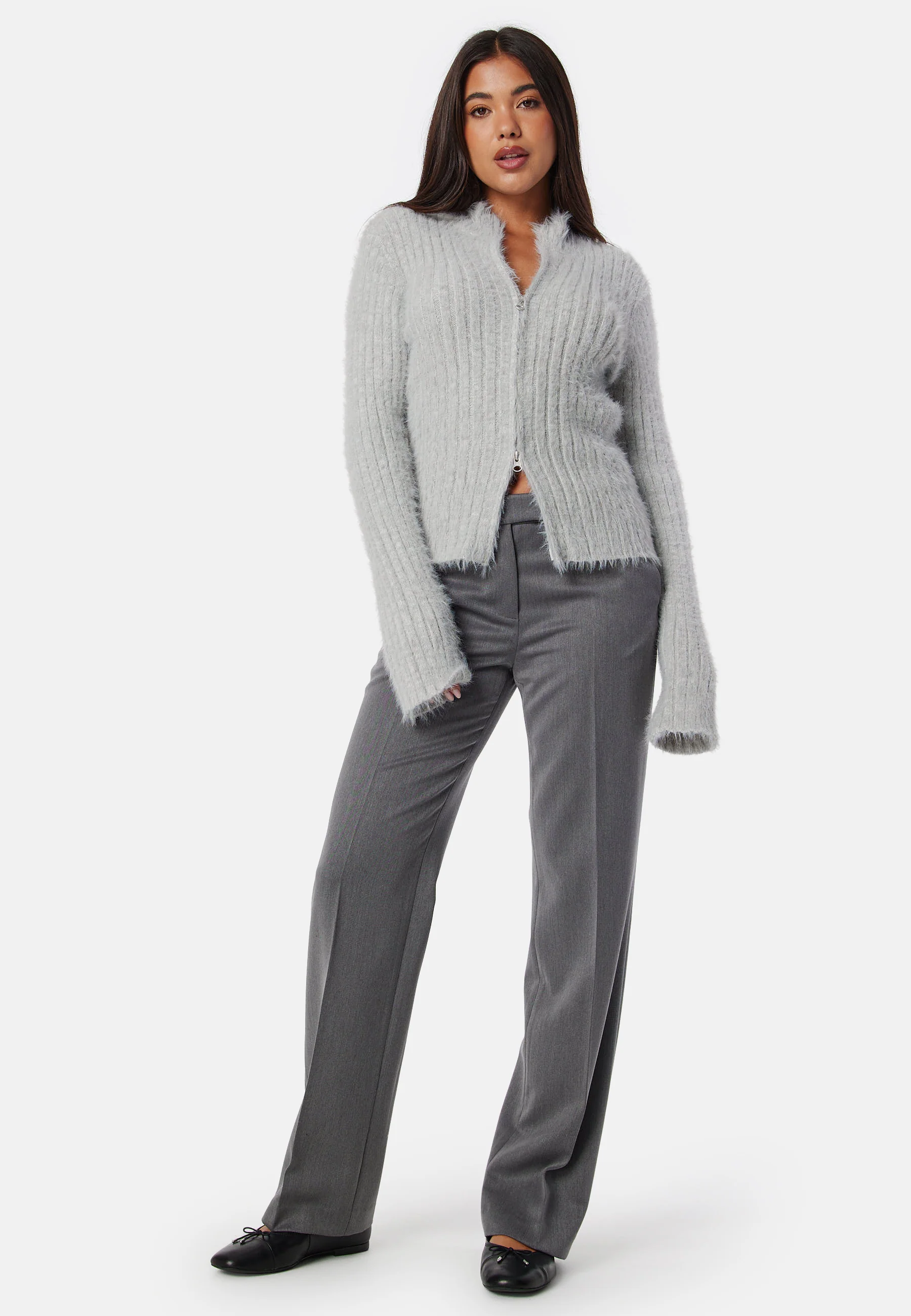 Rib Knitted Zip Cardigan - Image 5