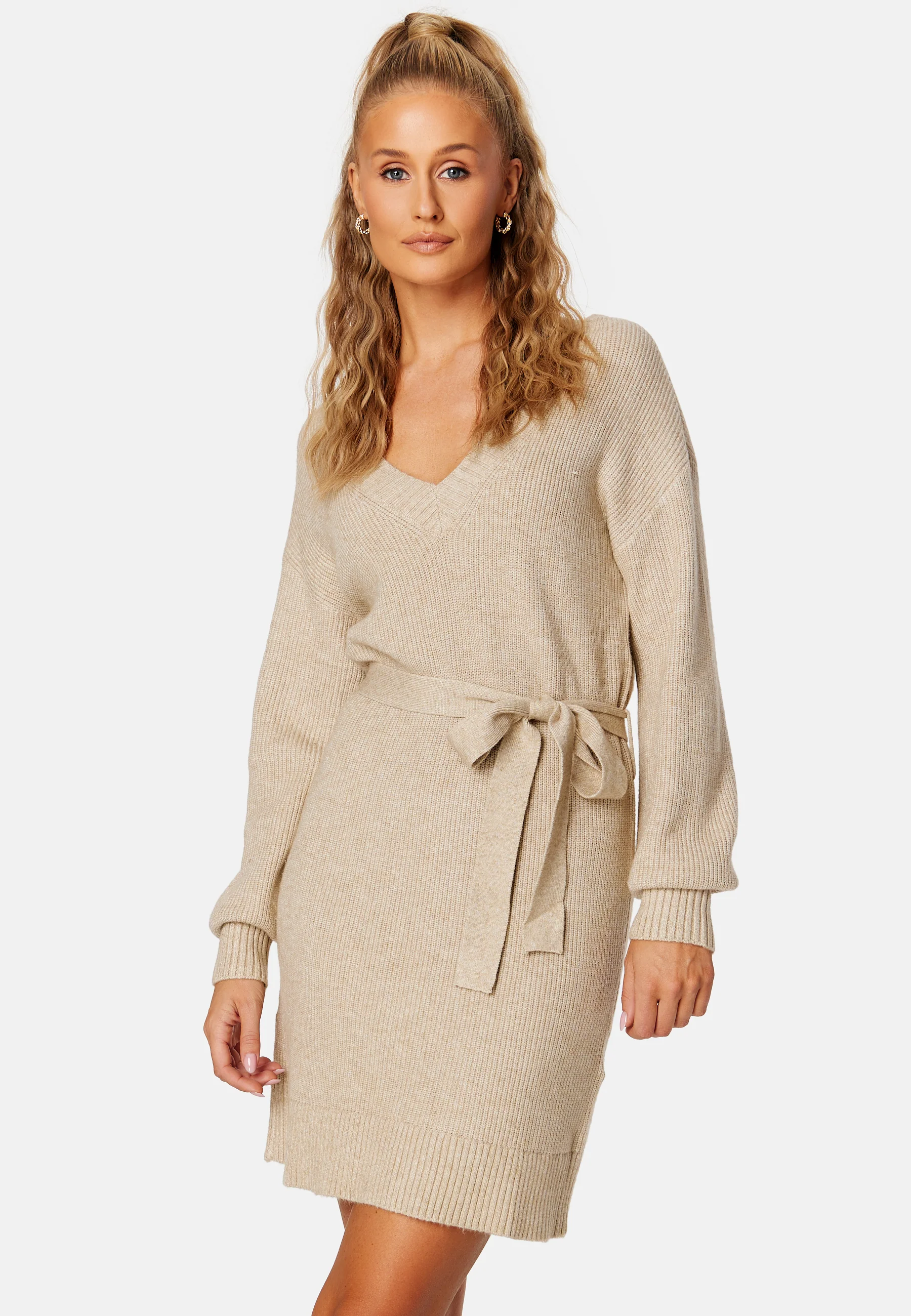 Ril V-Neck L/S Belt Knit Dress - Image 5