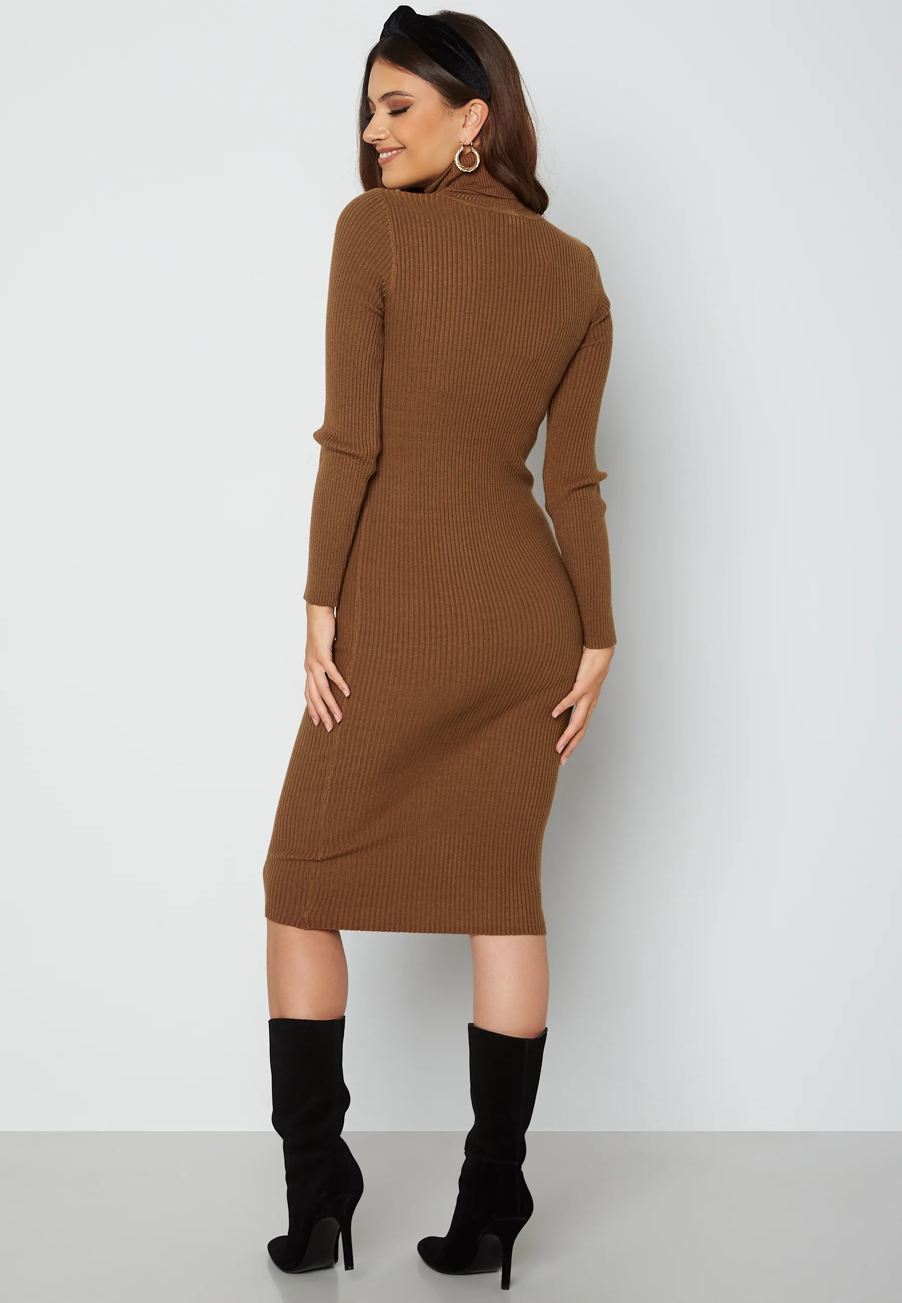 Roll Neck Rib Knit Midi Dress - Image 2