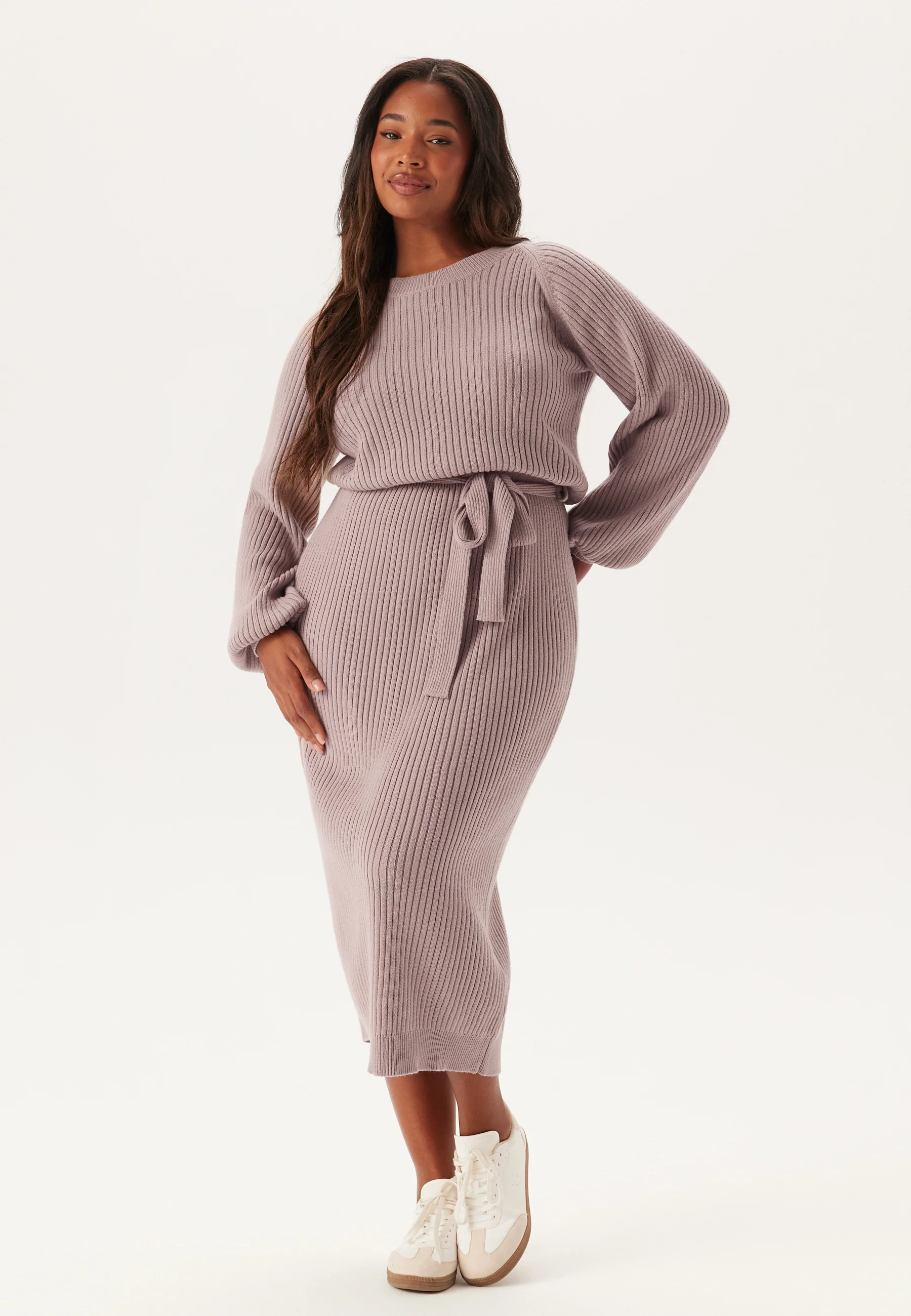 Round Neck Rib Knitted Midi Dress - Image 5