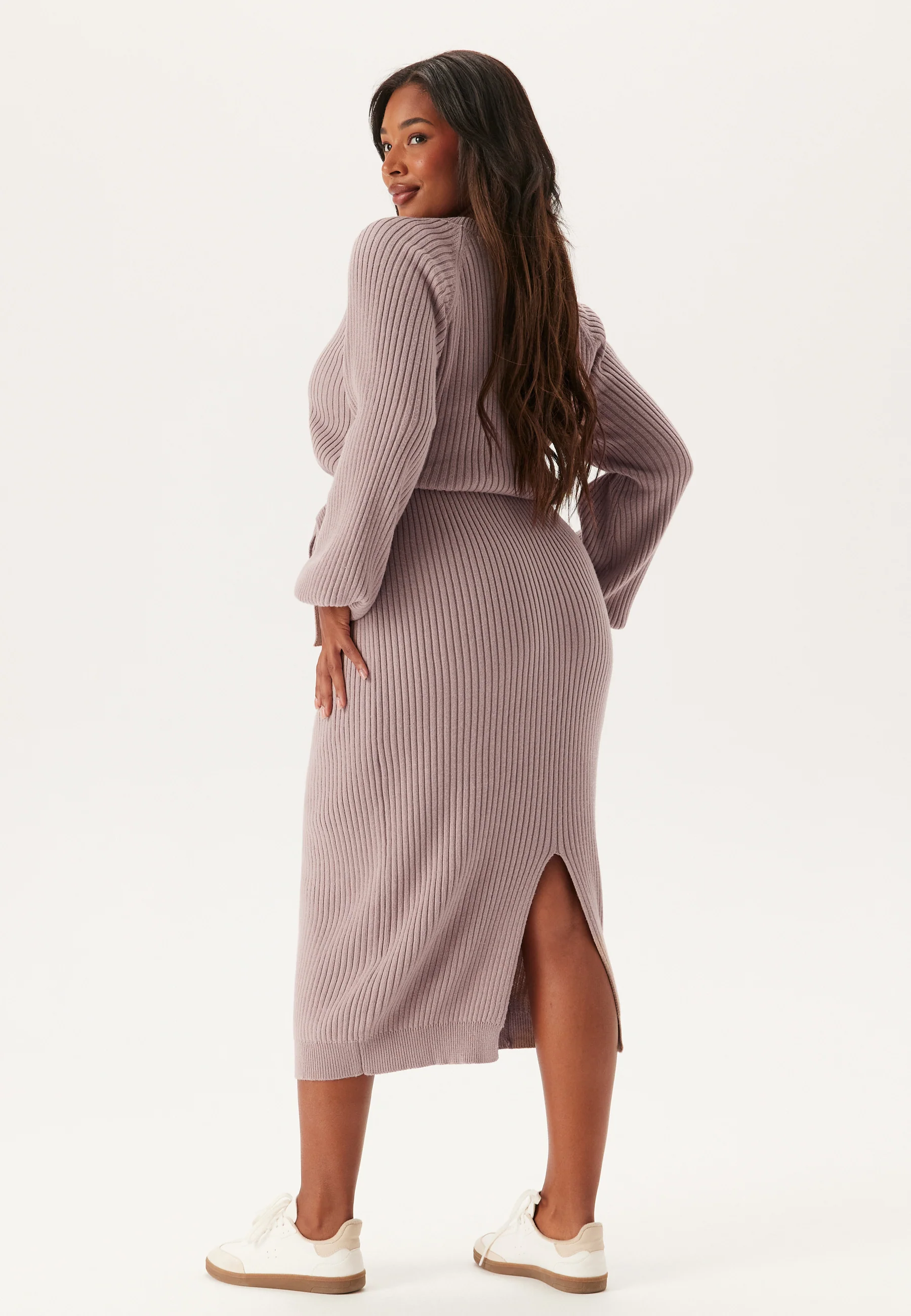 Round Neck Rib Knitted Midi Dress - Image 6