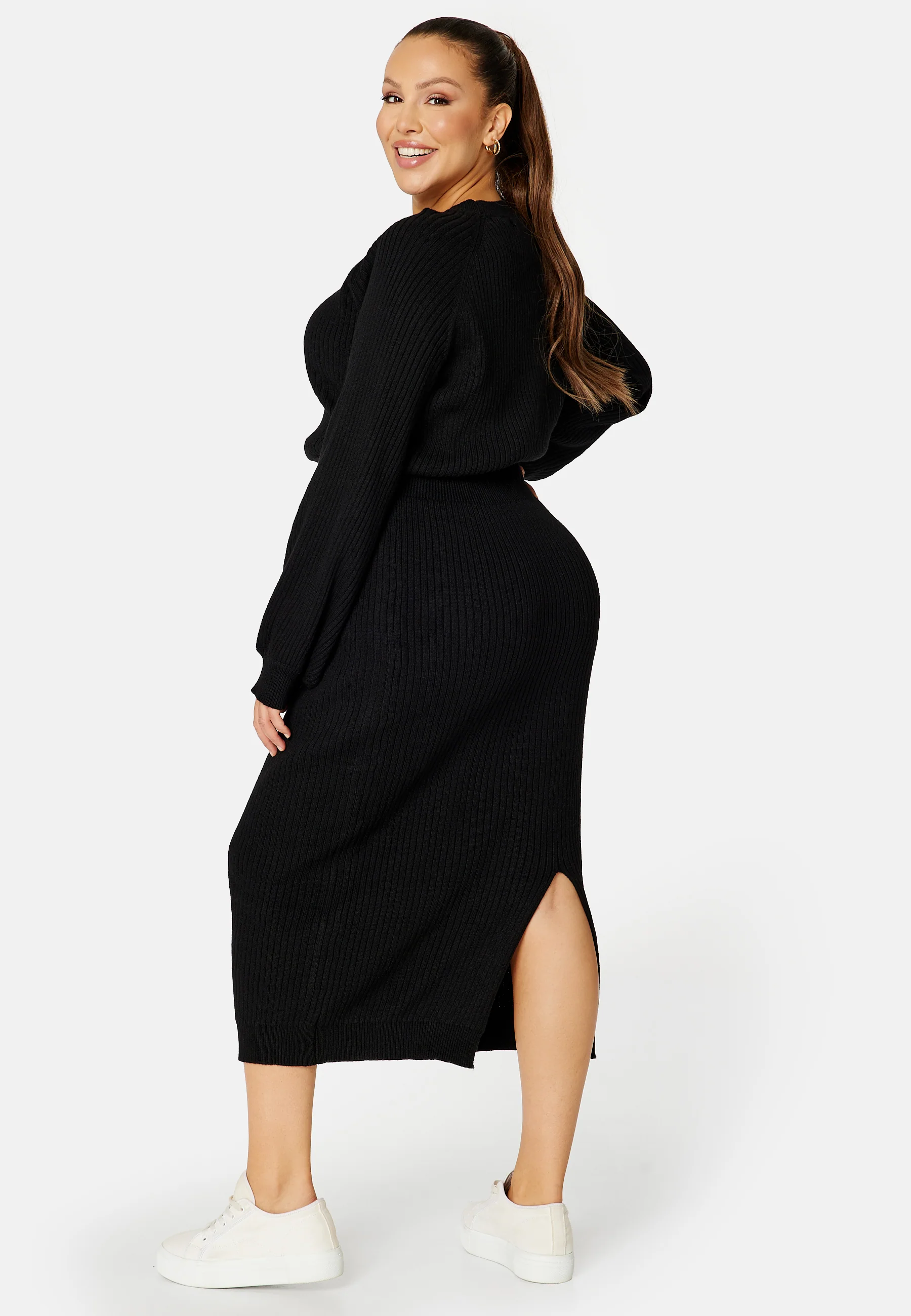 Round Neck Rib Knitted Midi Dress - Image 6