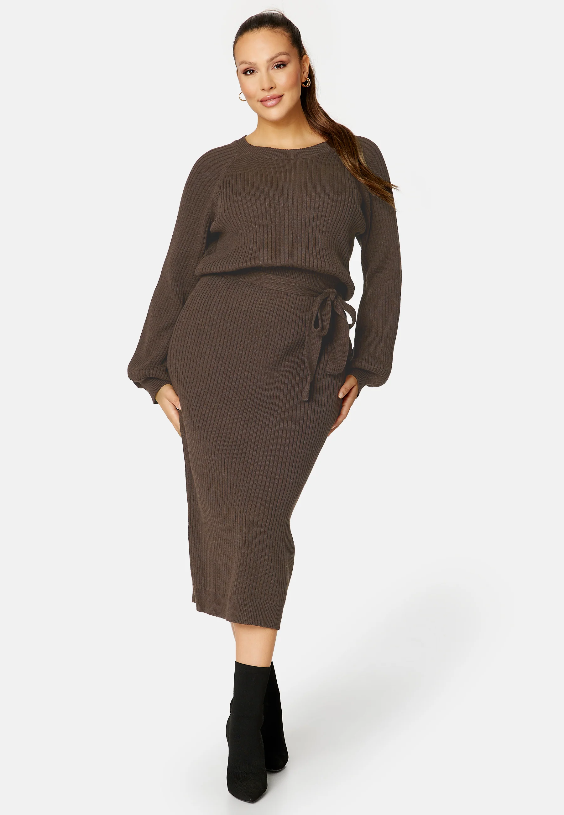 Round Neck Rib Knitted Midi Dress - Image 5