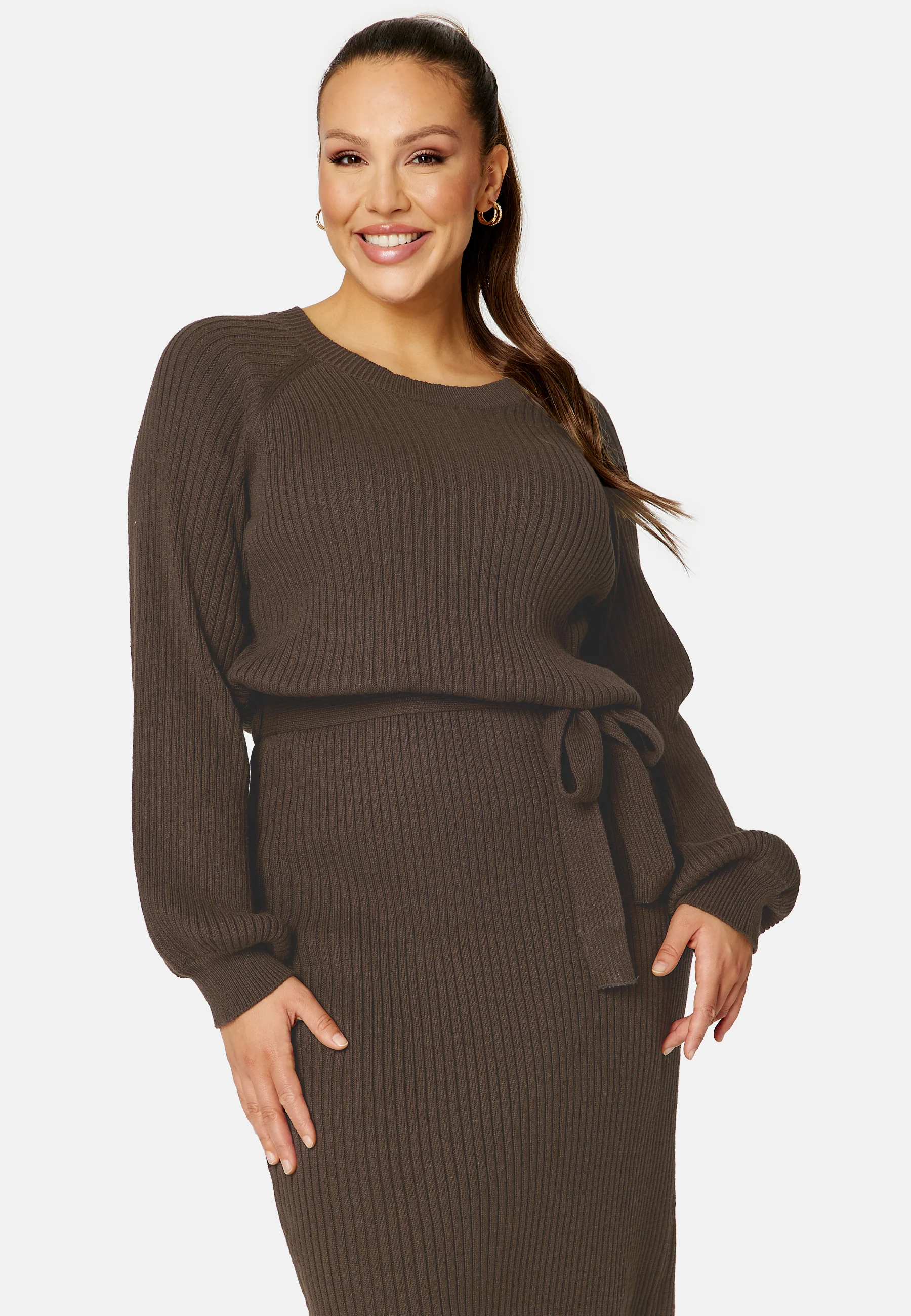 Round Neck Rib Knitted Midi Dress - Image 6