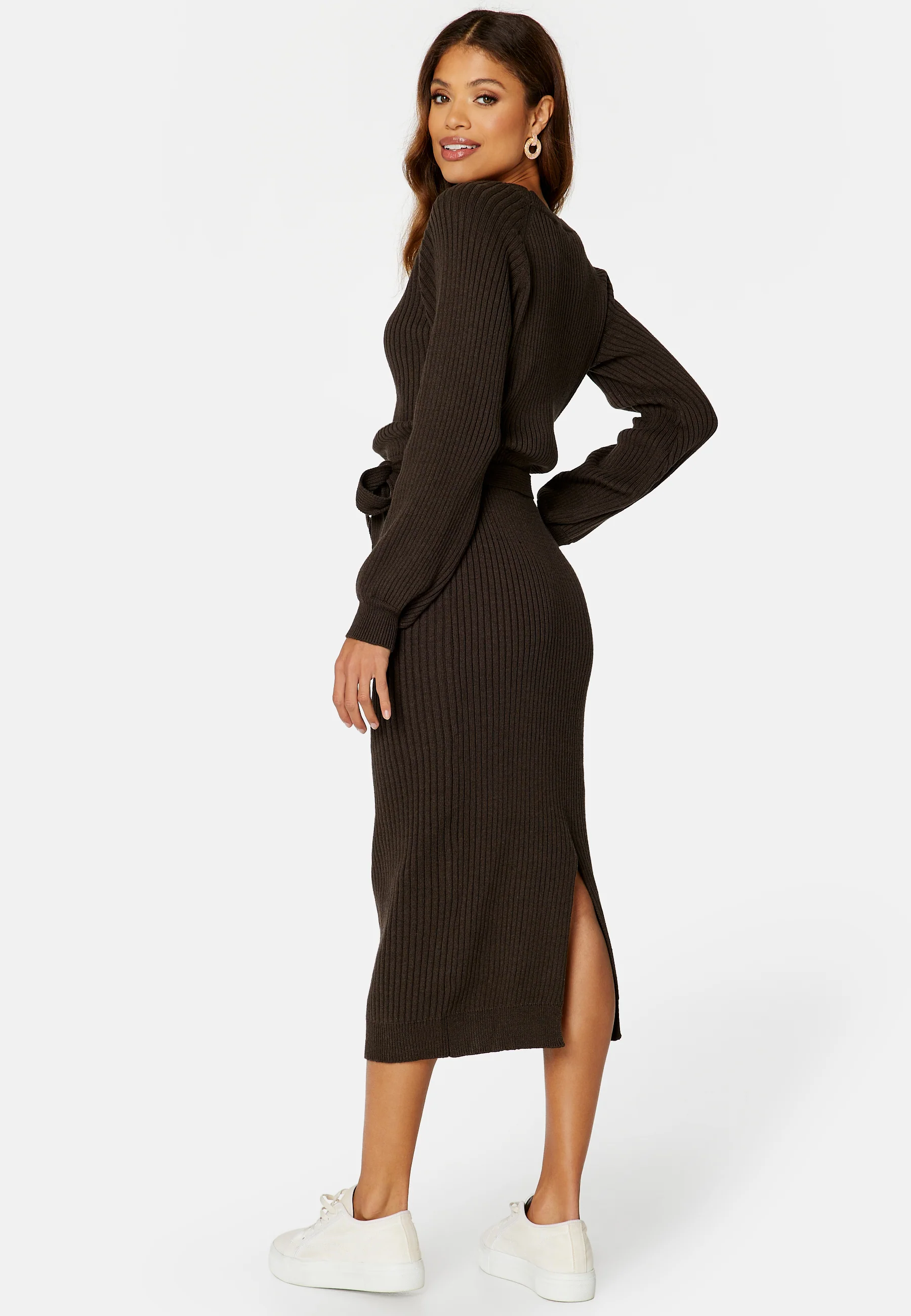 Round Neck Rib Knitted Midi Dress - Image 2