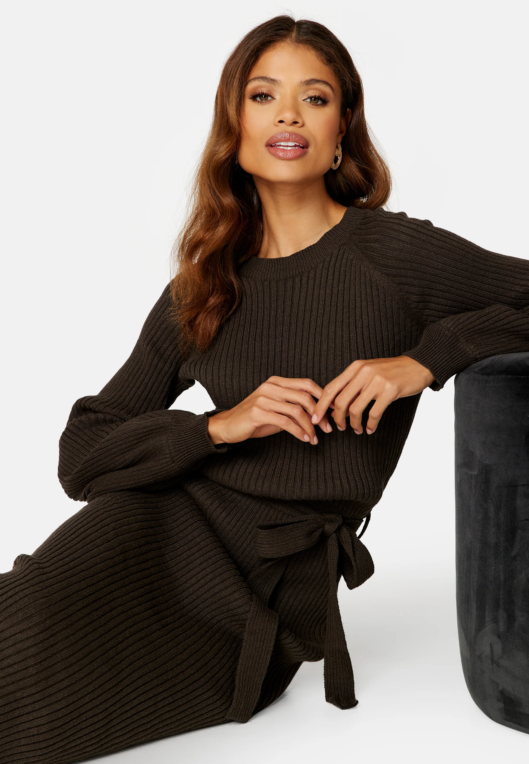 Round Neck Rib Knitted Midi Dress - Image 3