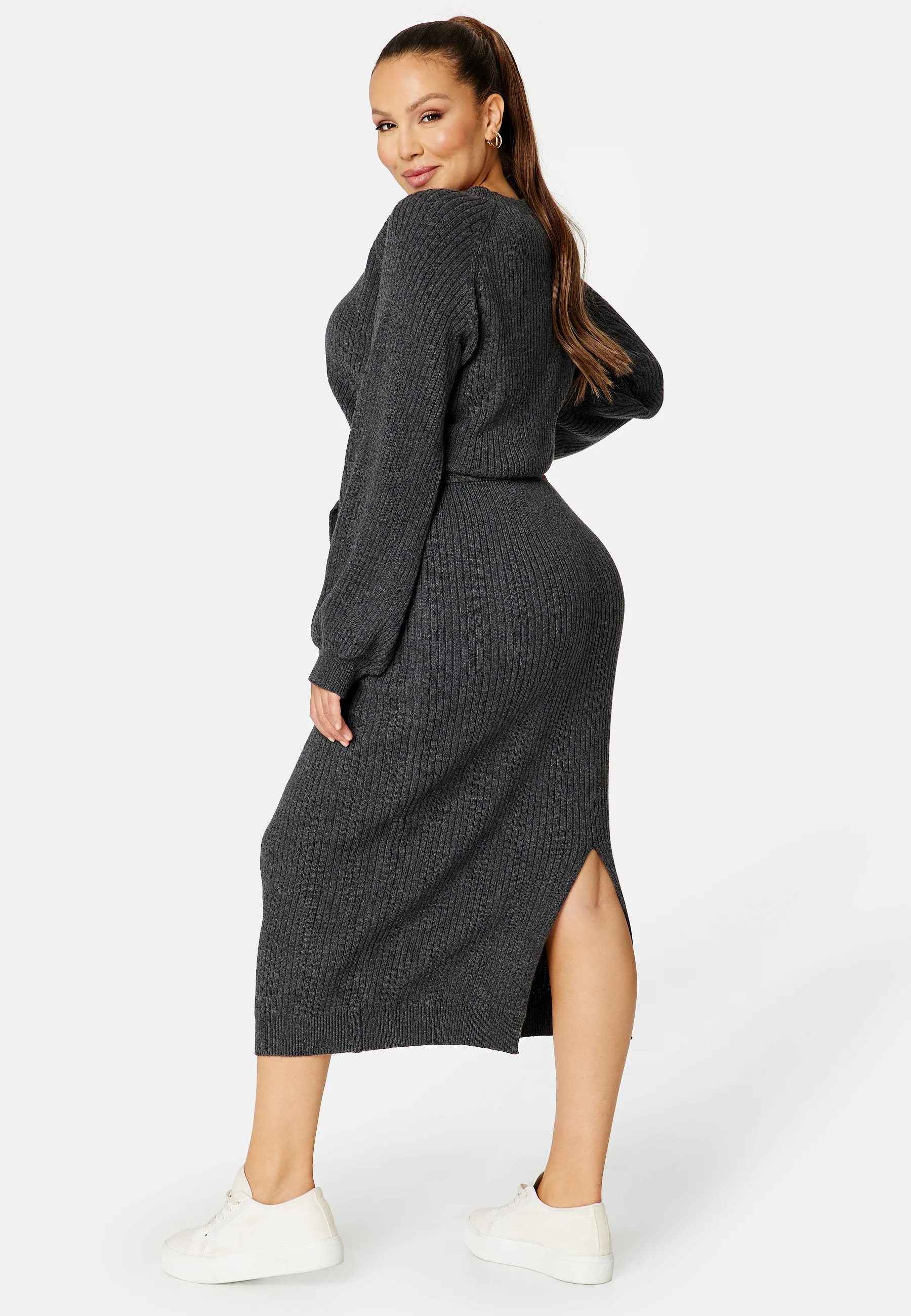 Round Neck Rib Knitted Midi Dress - Image 6