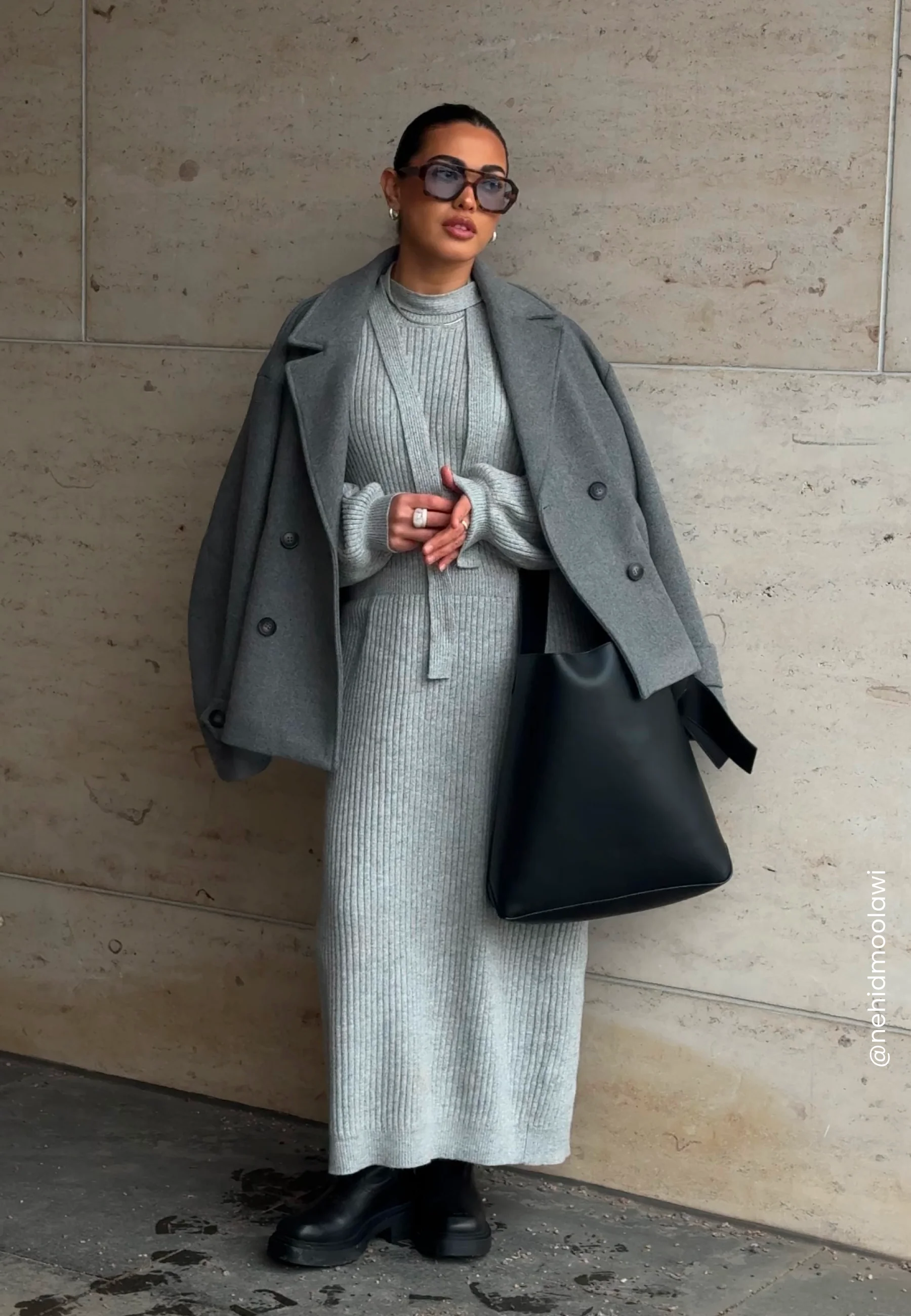 Round Neck Rib Knitted Midi Dress - Image 2