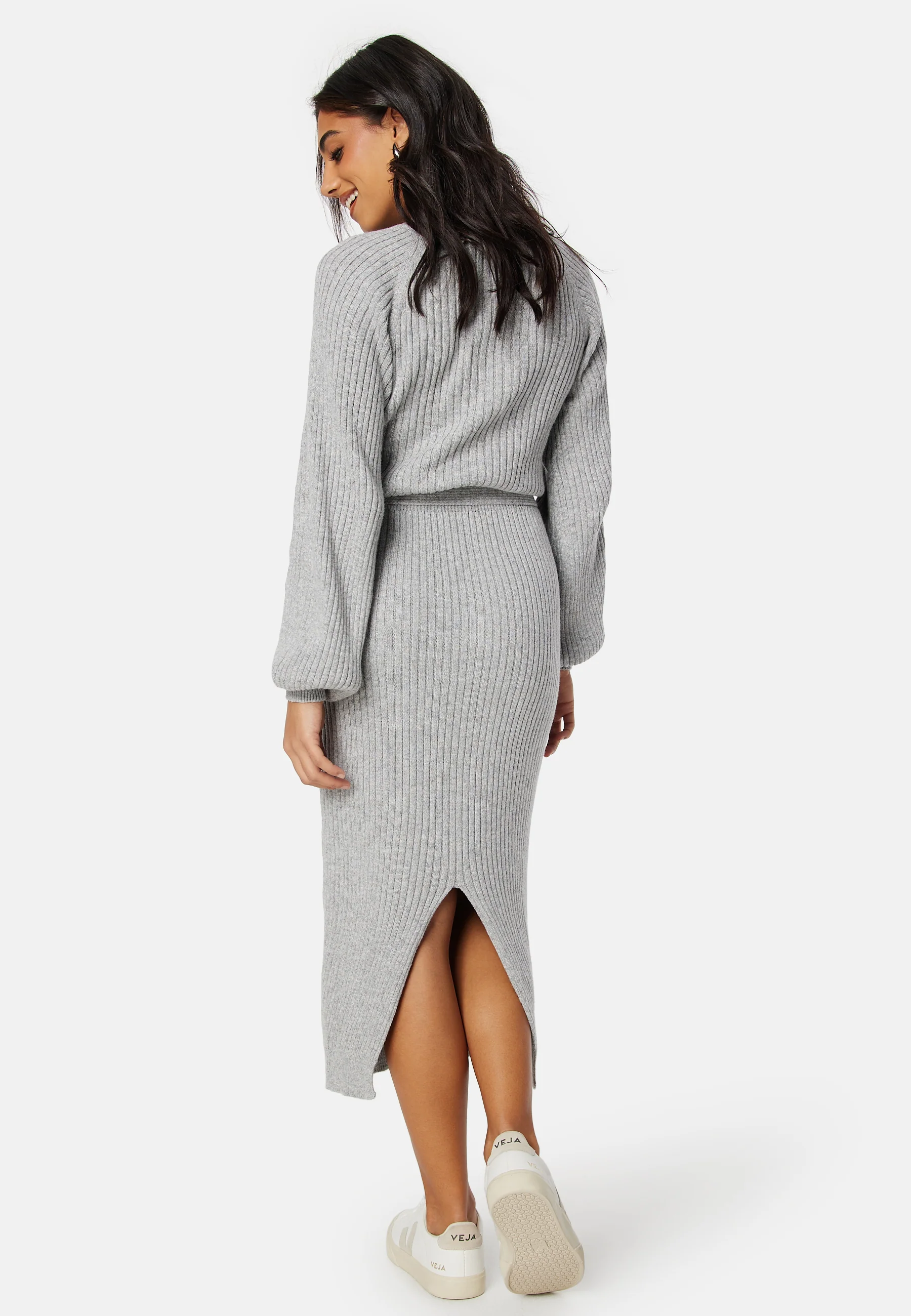 Round Neck Rib Knitted Midi Dress - Image 4