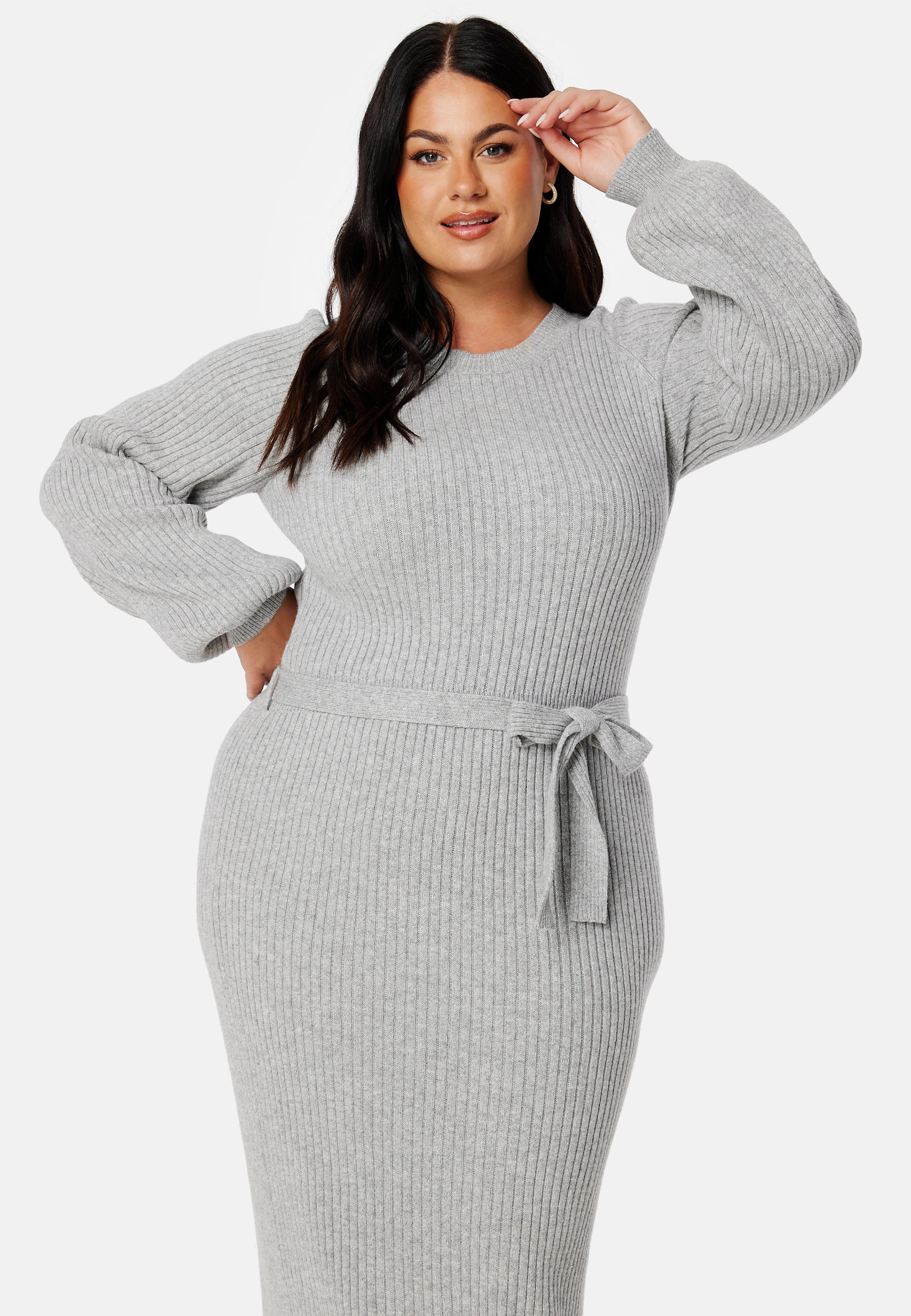 Round Neck Rib Knitted Midi Dress - Image 7