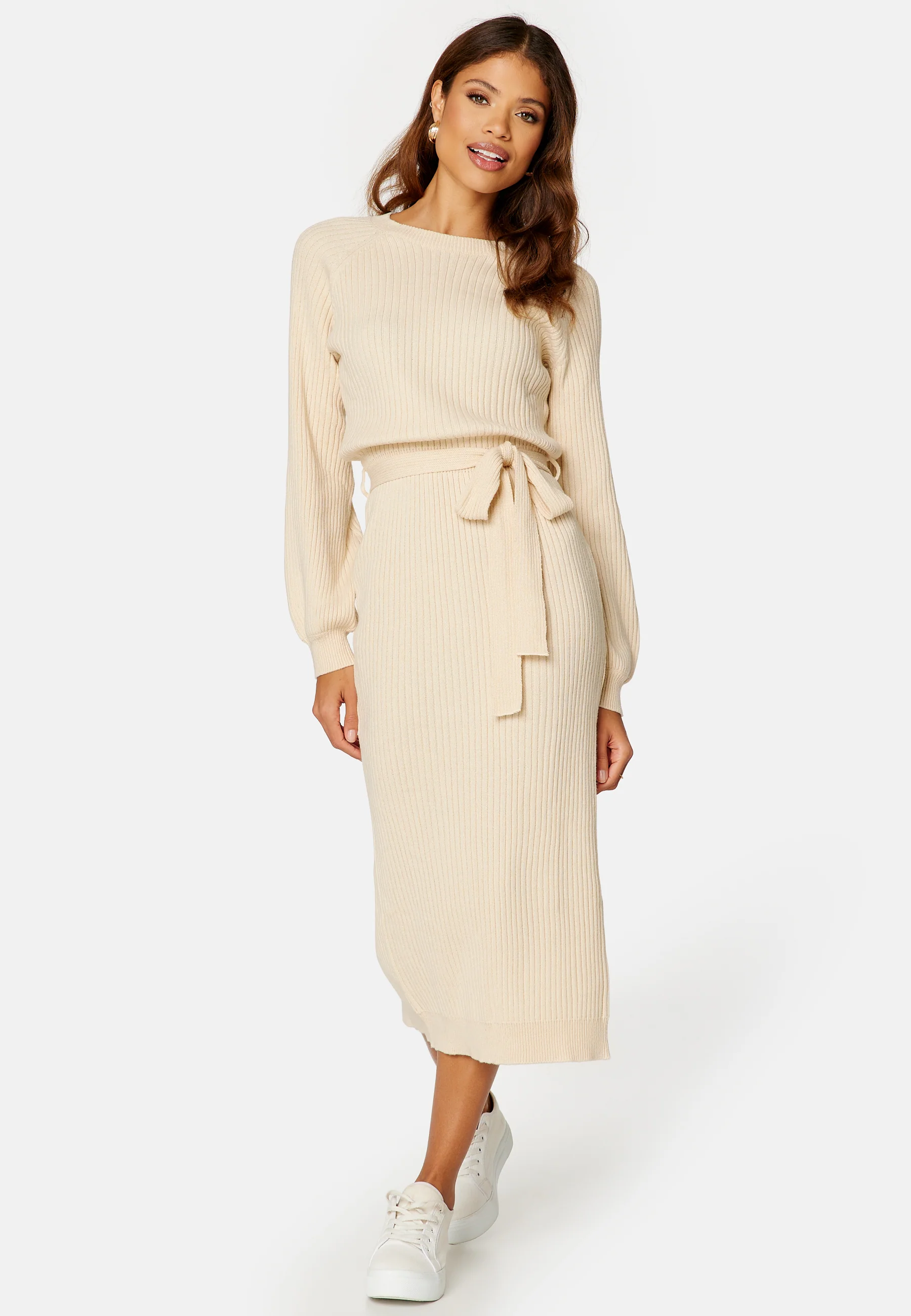 Round Neck Rib Knitted Midi Dress