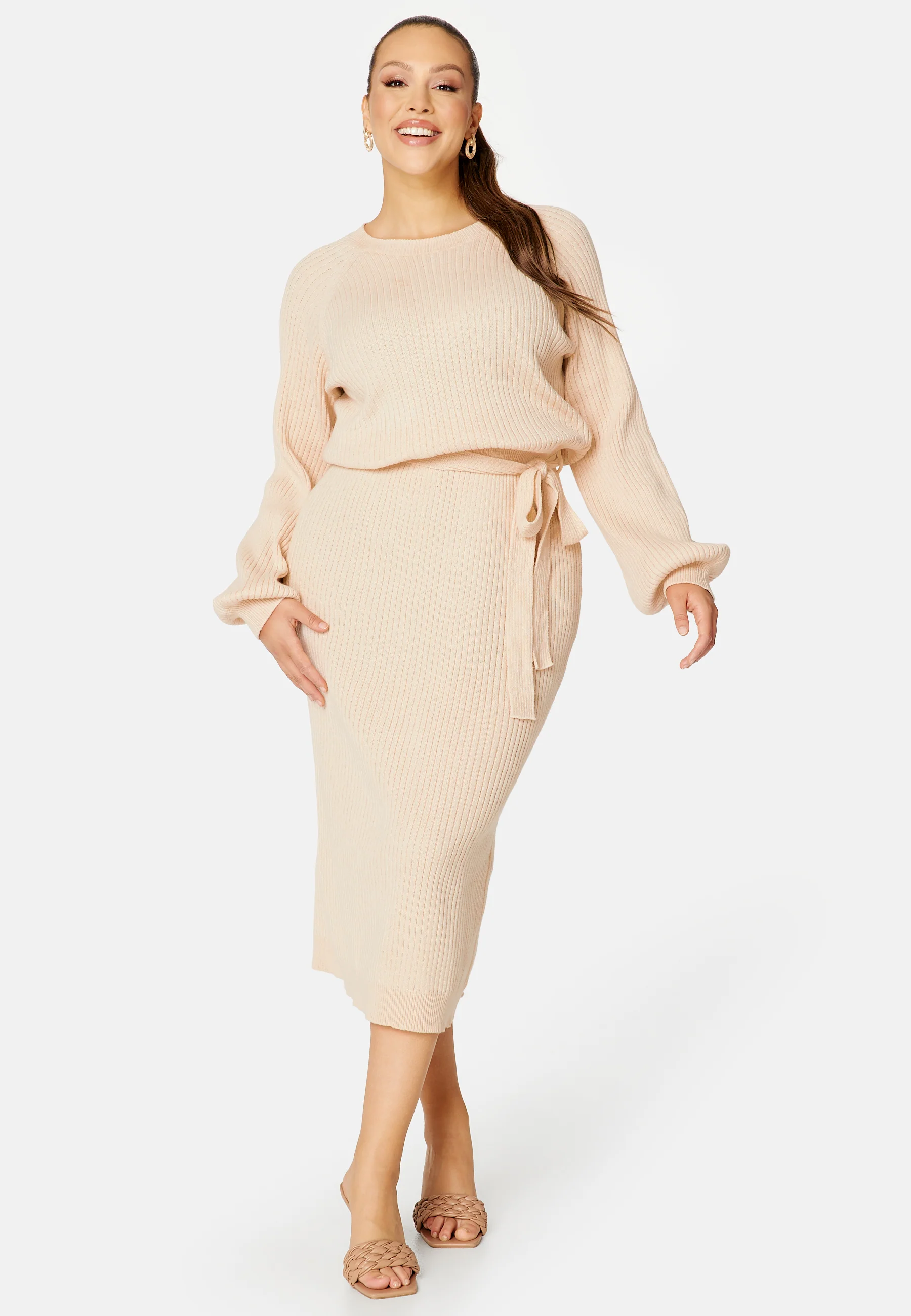Round Neck Rib Knitted Midi Dress - Image 7