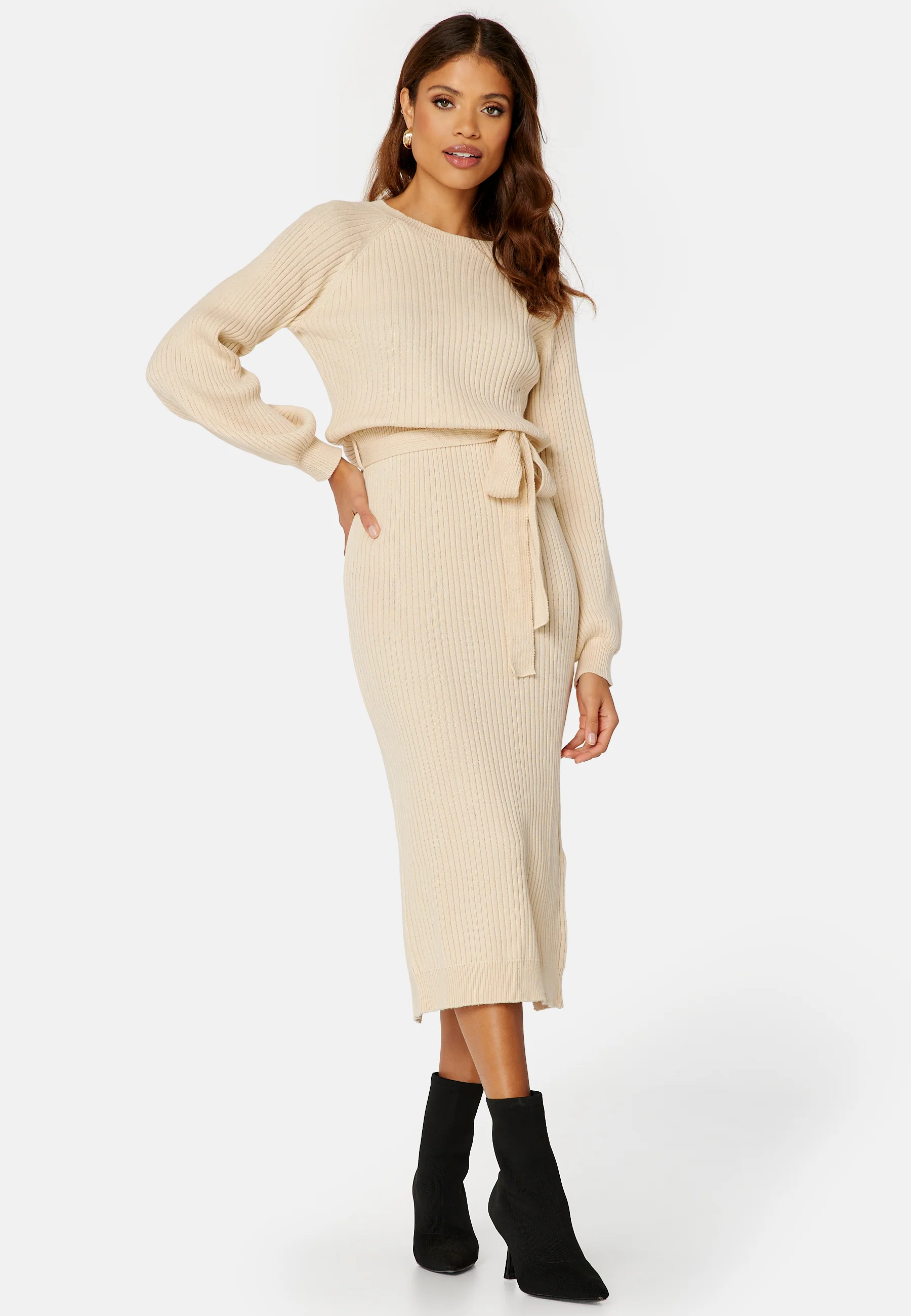 Round Neck Rib Knitted Midi Dress - Image 9