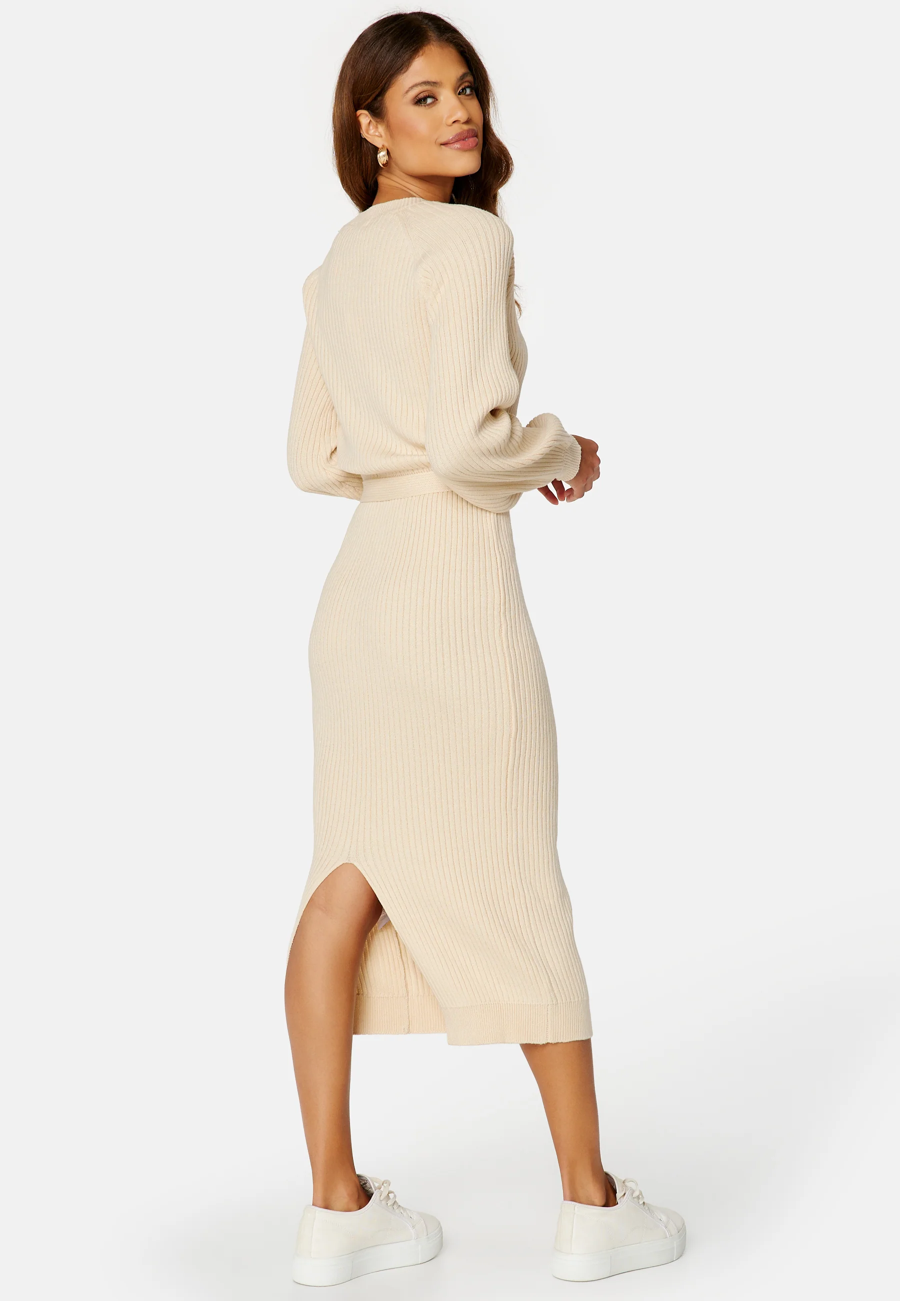 Round Neck Rib Knitted Midi Dress - Image 2