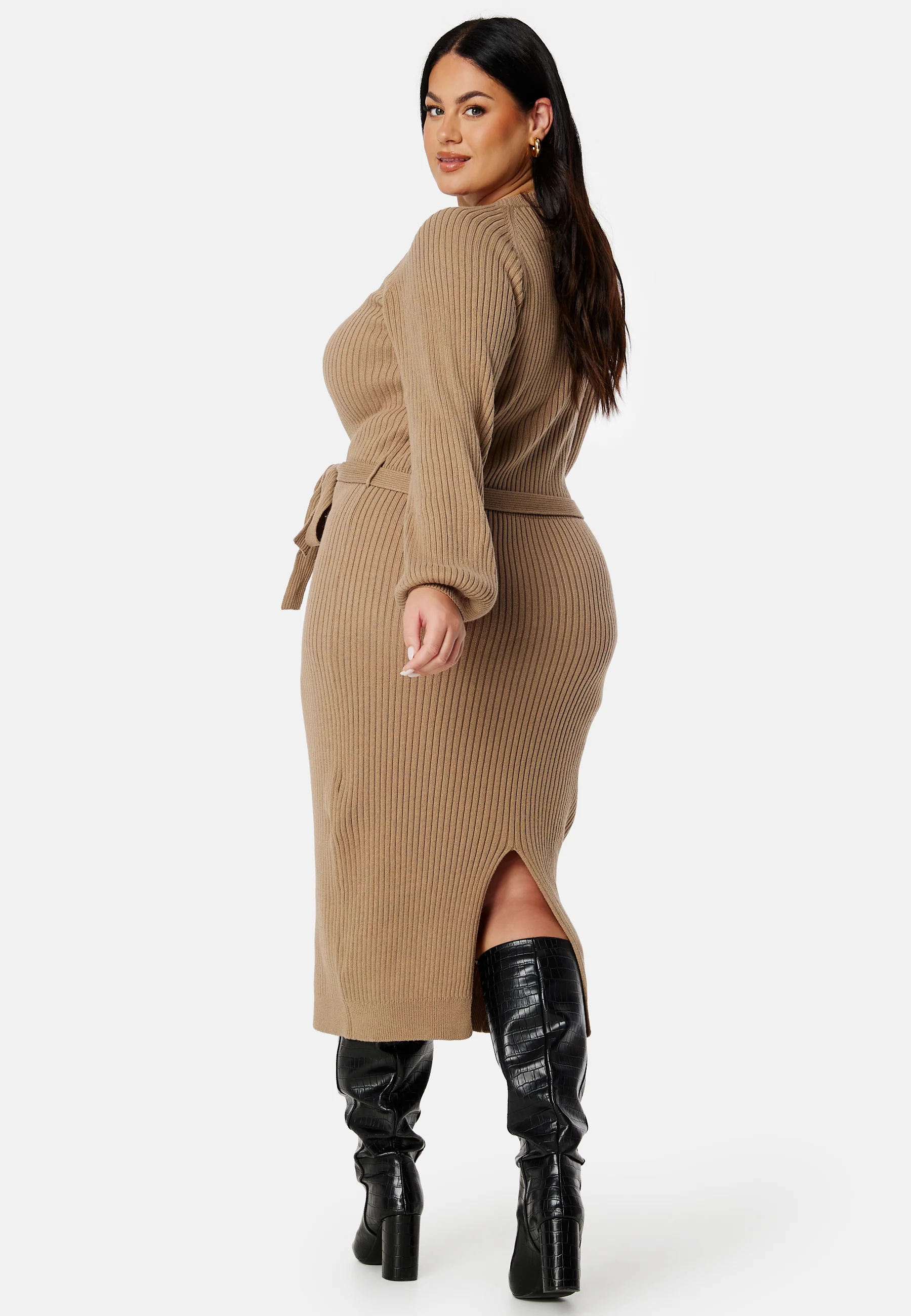 Round Neck Rib Knitted Midi Dress - Image 7