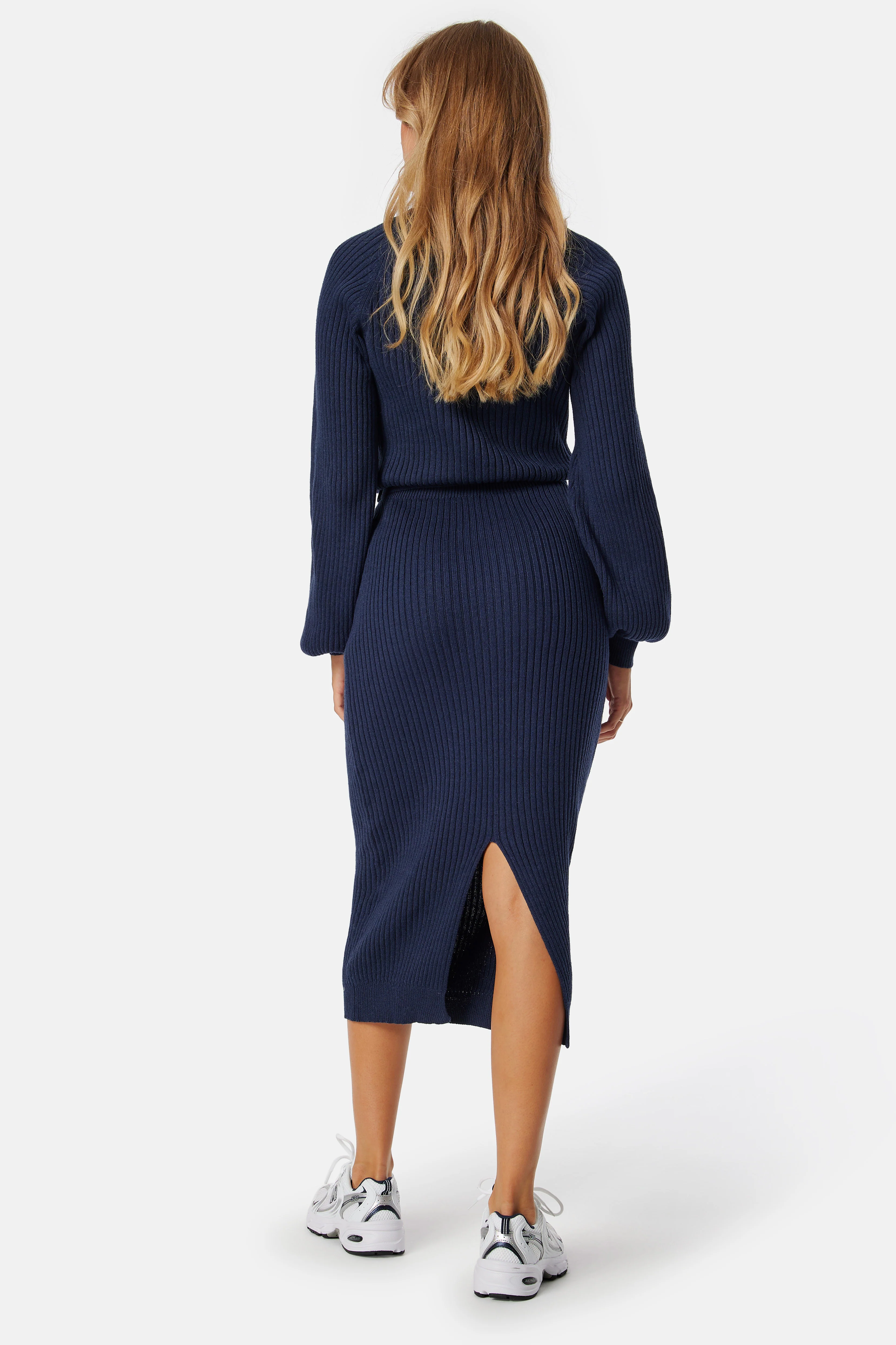 Round Neck Rib Knitted Midi Dress - Image 2