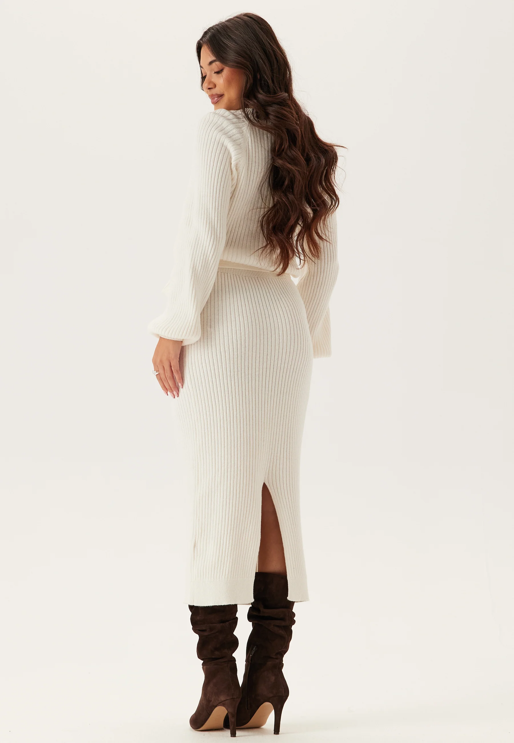 Round Neck Rib Knitted Midi Dress - Image 2