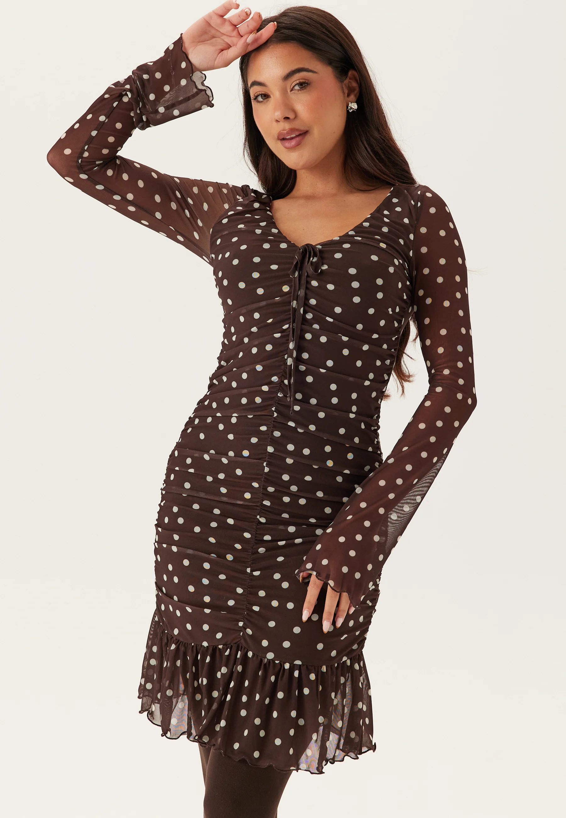 Ruched Mesh Frill Dress - Image 4