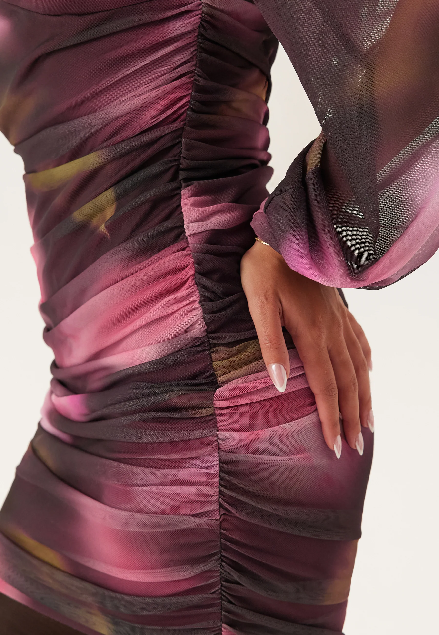 Ruched Mesh Mini Dress - Image 5