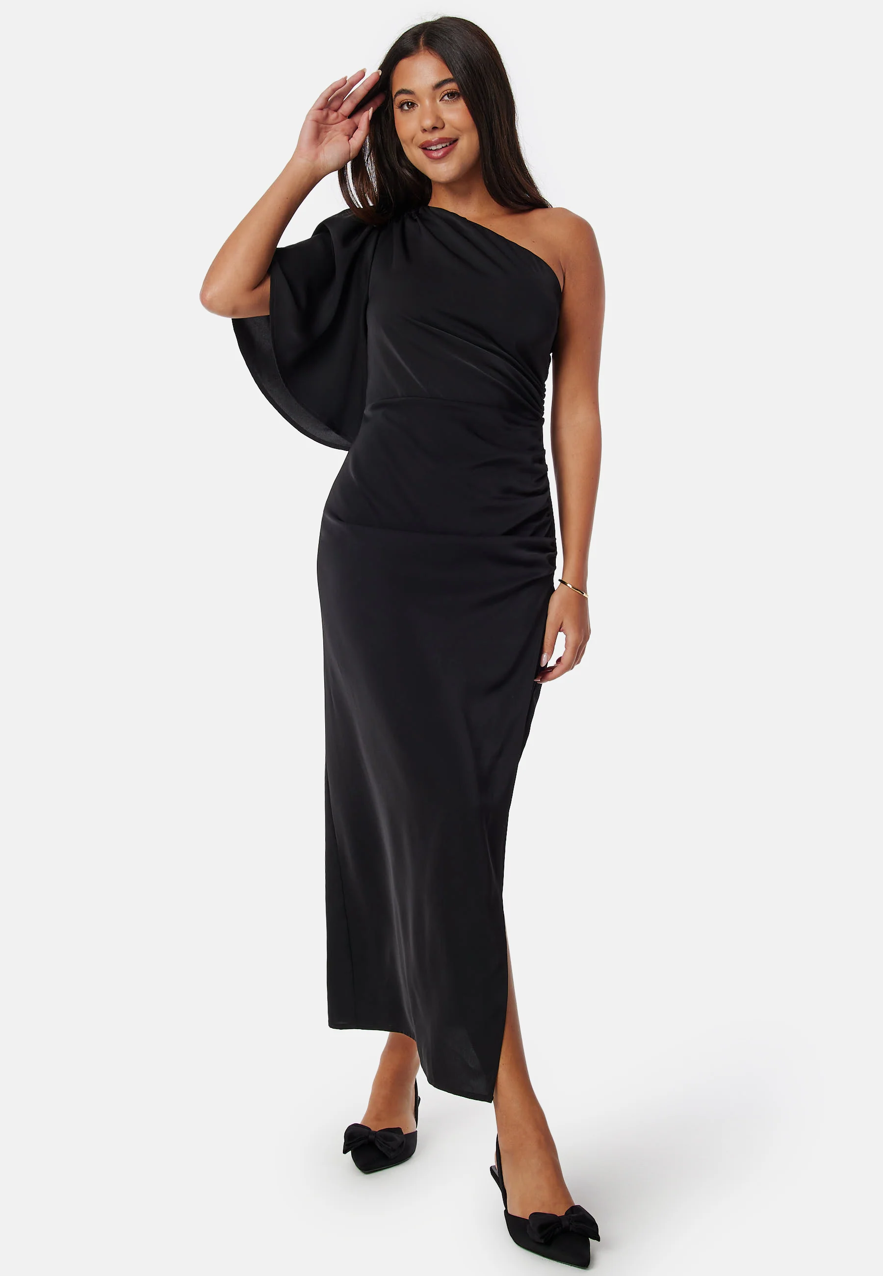 Ruched One Shoulder Midi Dress - Image 2