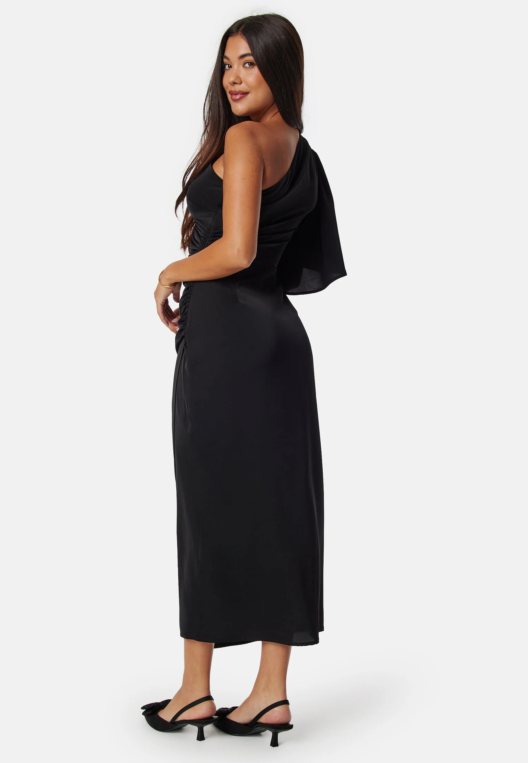 Ruched One Shoulder Midi Dress - Image 3