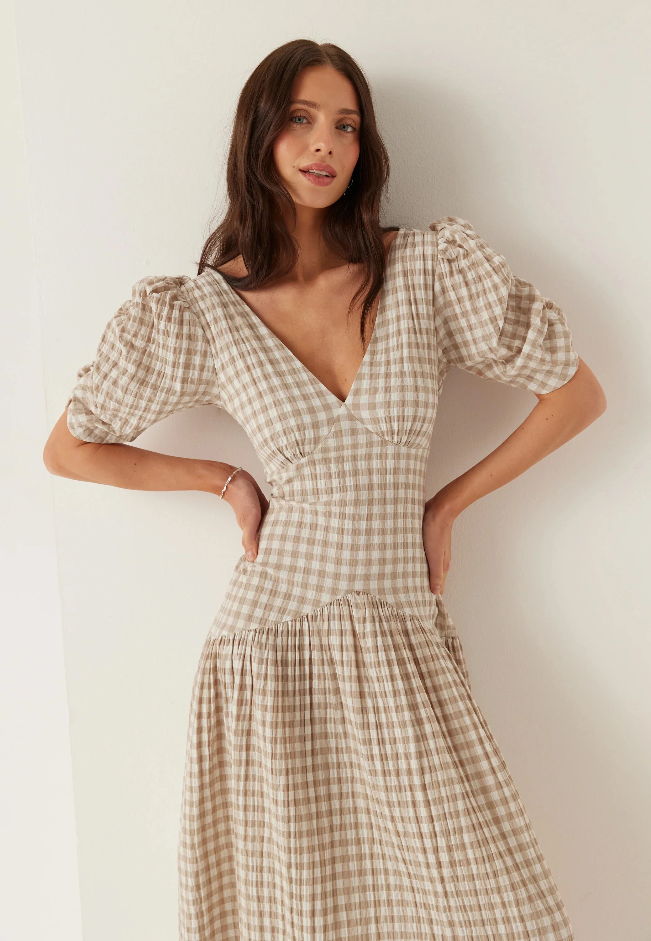 Ruched Puff Sleeve Ankle Dress - Image 4