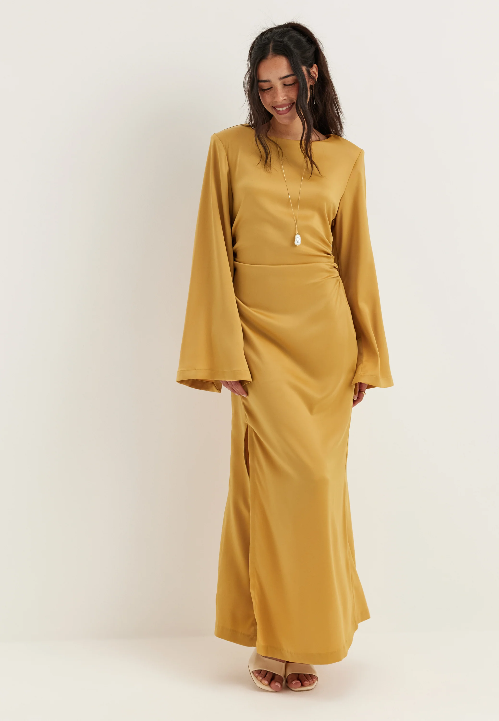 Ruched Satin Maxi Dress - Image 2