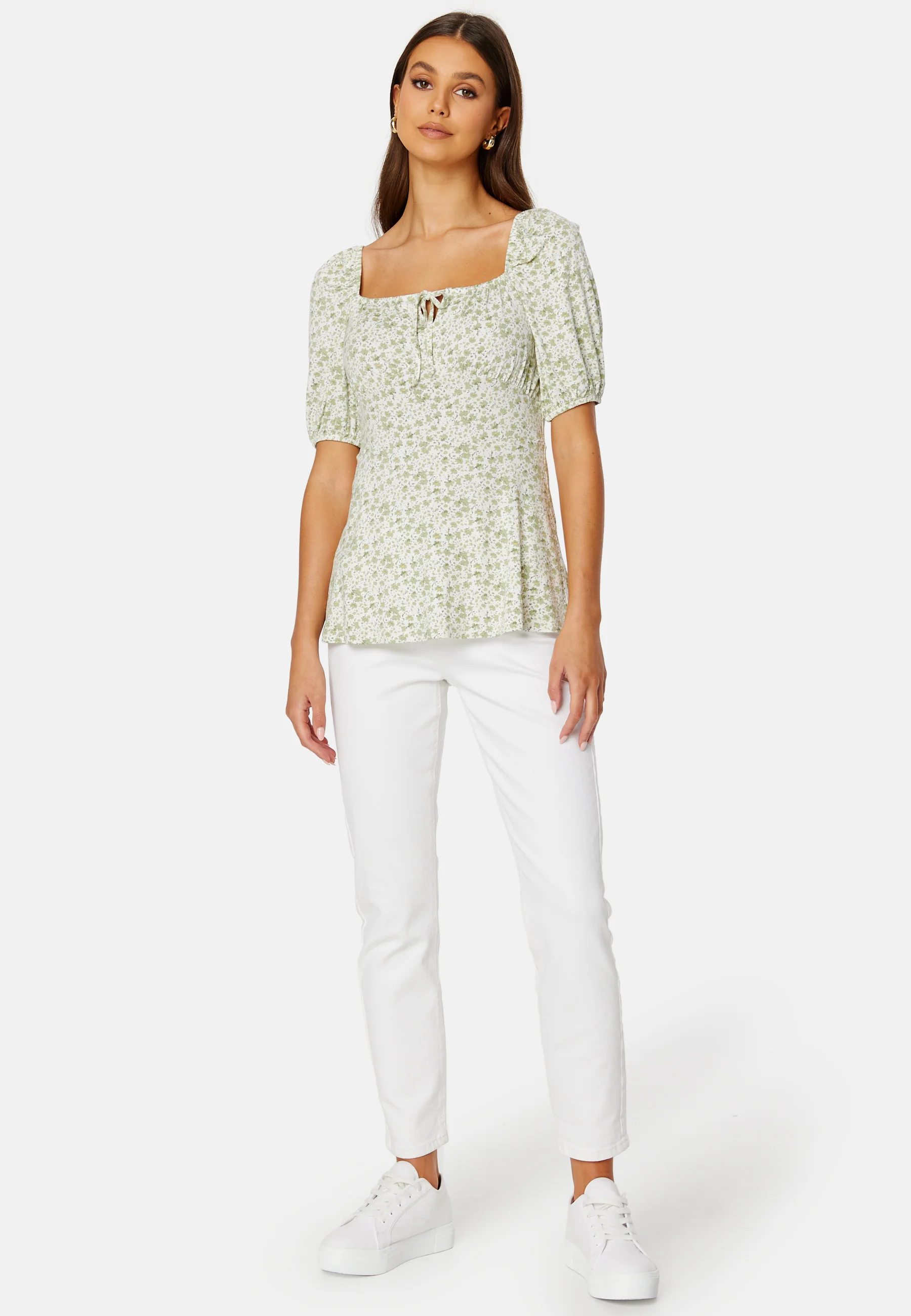 Ruched Short Sleeve Tie Top - Image 2