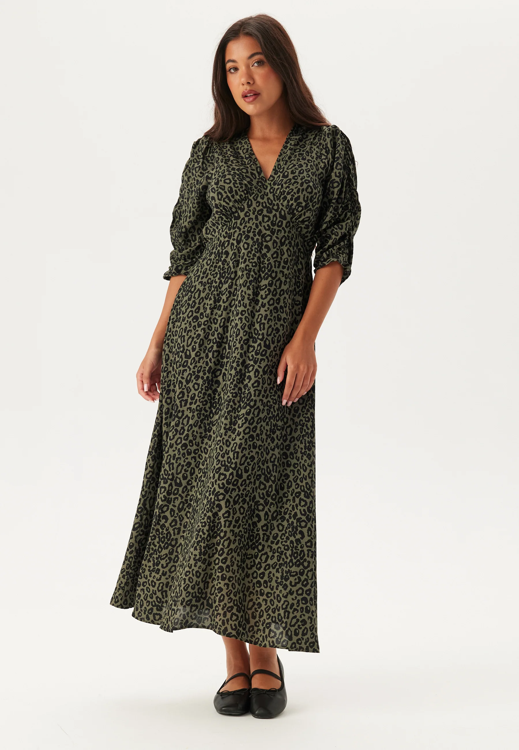 Ruched Sleeve Midi Dress