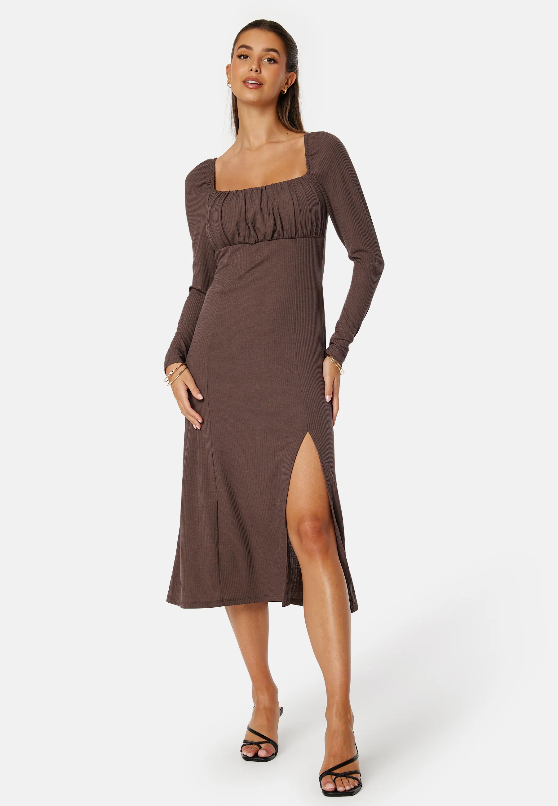 Rushed Square Neck Midi Dress