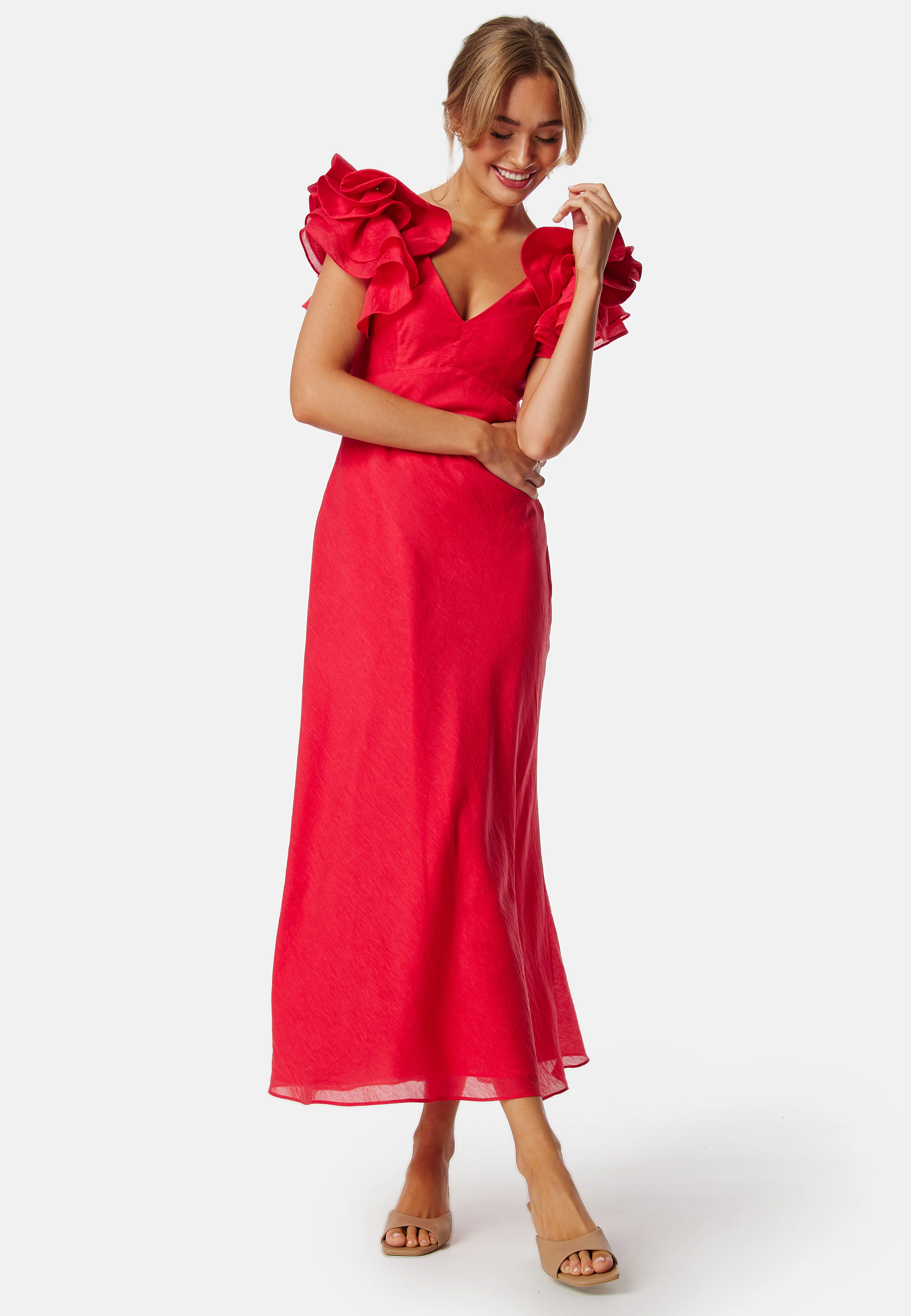 Rylie Ruffle Shoulder Midi Dre