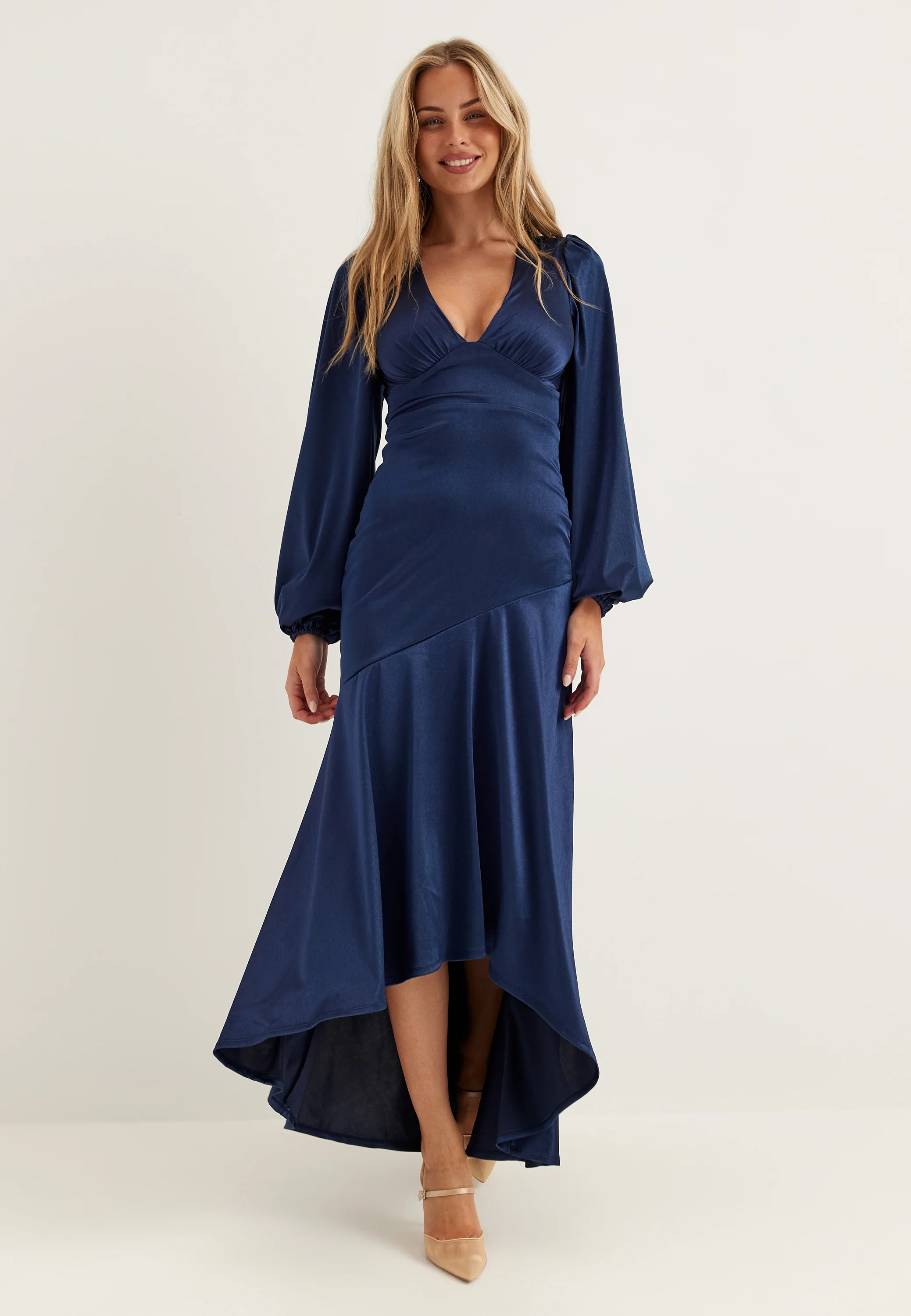 Satin Balloon Sleeve High Low