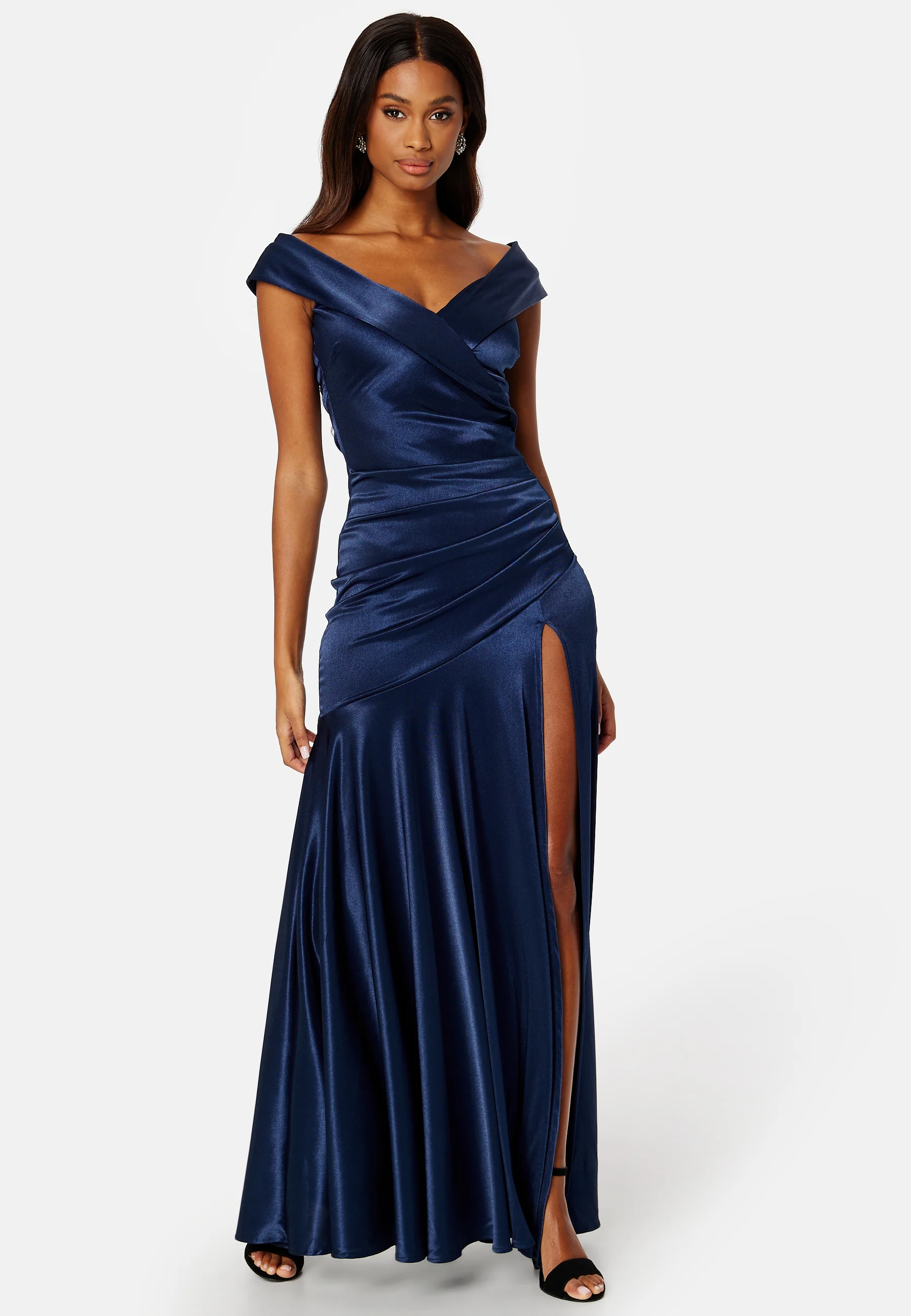 Satin Bardot Pleat Maxi With Split - Image 2