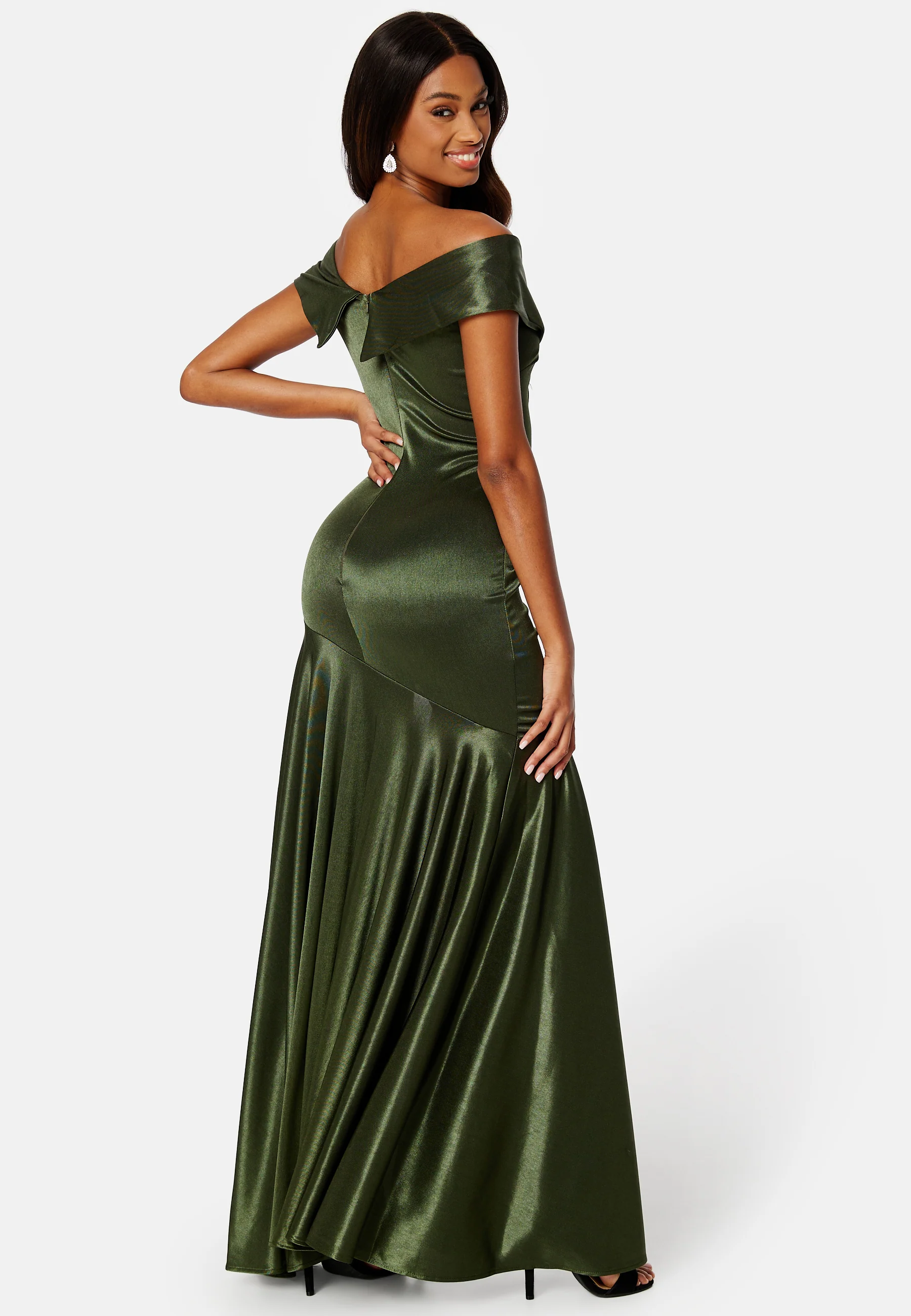 Satin Bardot Pleat Maxi With Split - Image 3