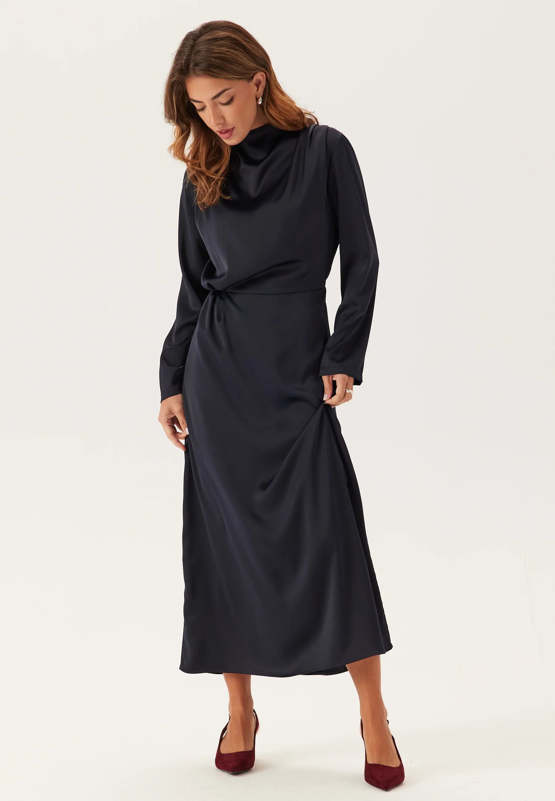 Satin Cowl Neck Midi Dress - Image 3