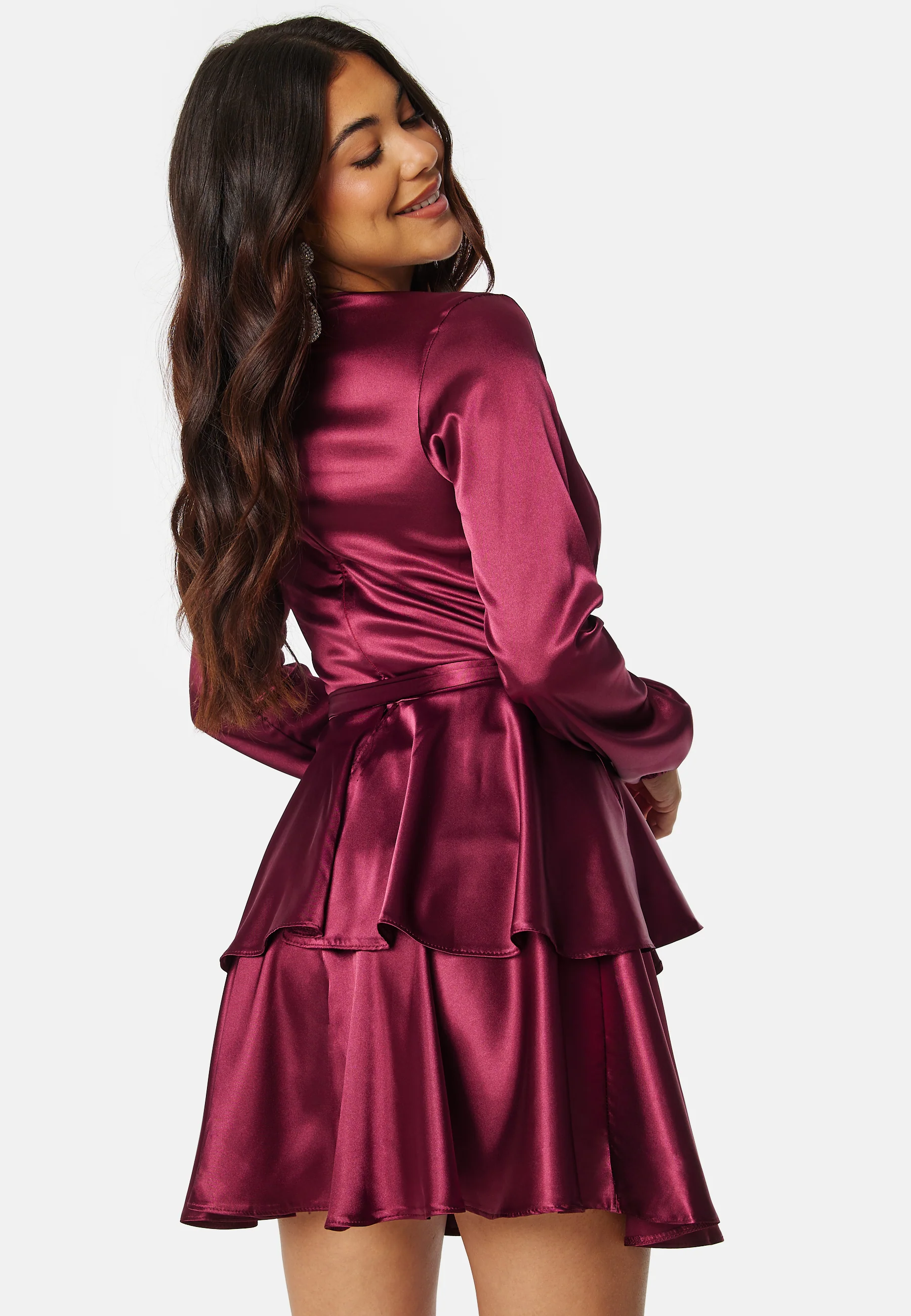 Satin Deep V Ruffle Skater Dress - Image 2