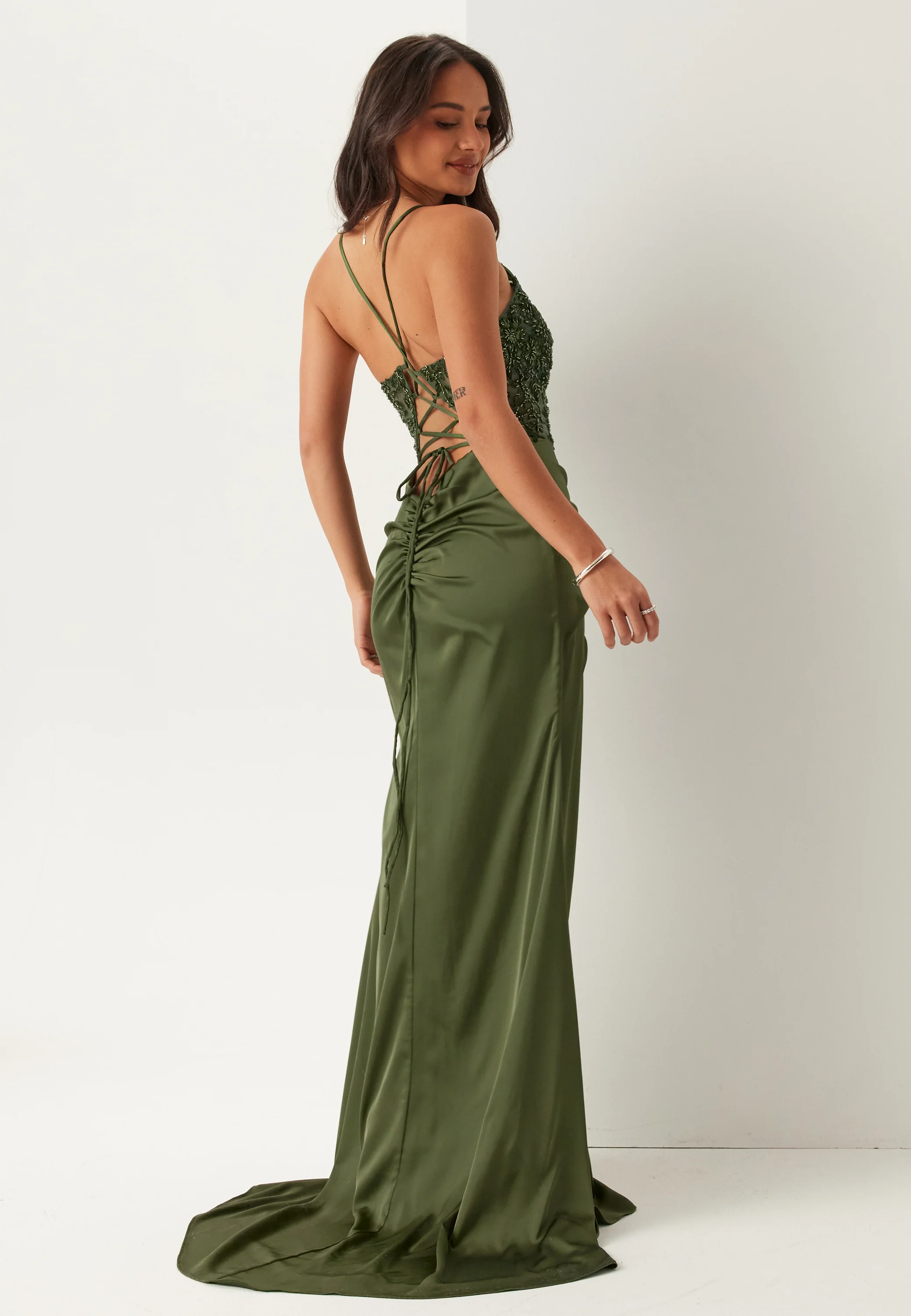 Satin Evening Dress With Back Lacing - Image 4