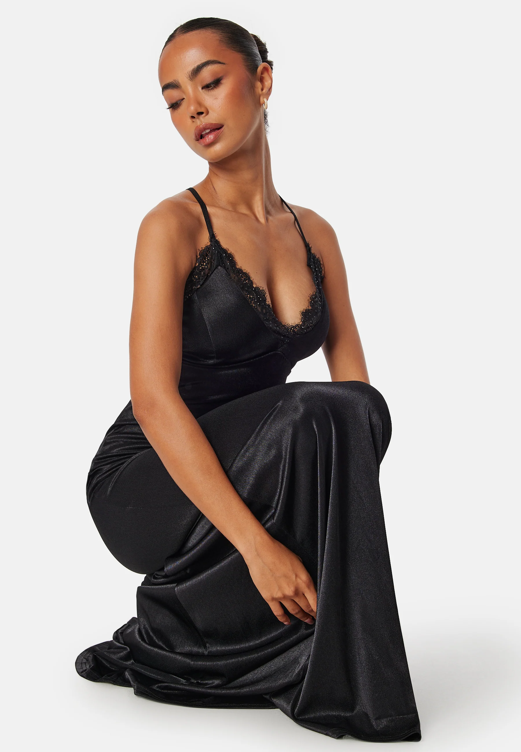Satin Lace Trim Maxi Dress - Image 3