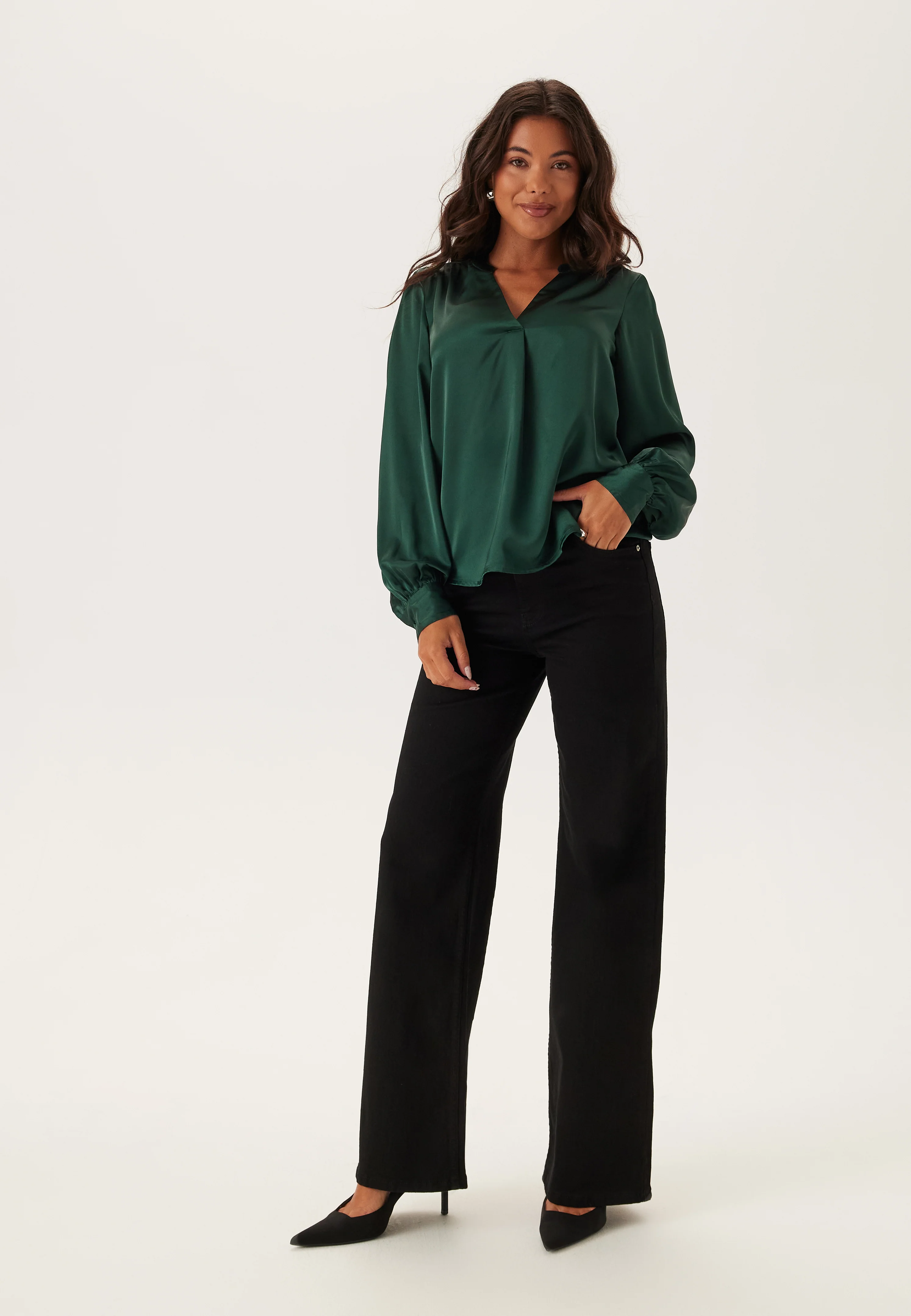 Satin Puff Sleeve Blouse - Image 2