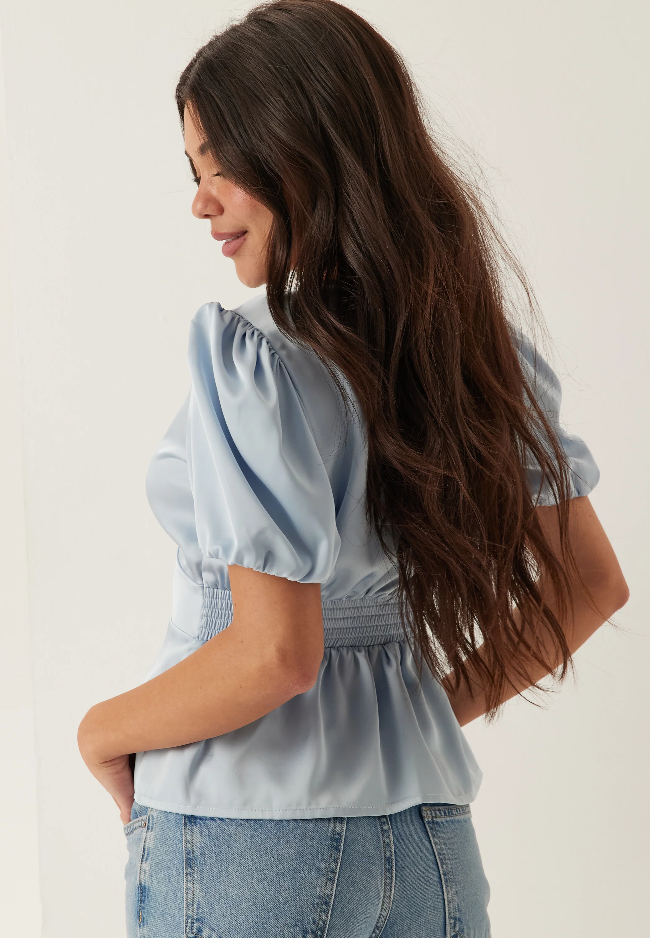 Satin Short Sleeve Blouse - Image 5