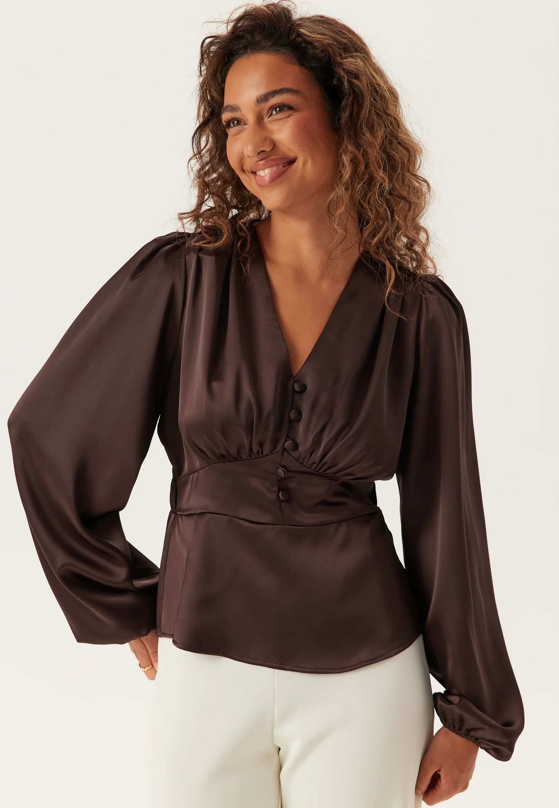 Satin V-neck Blouse - Image 2