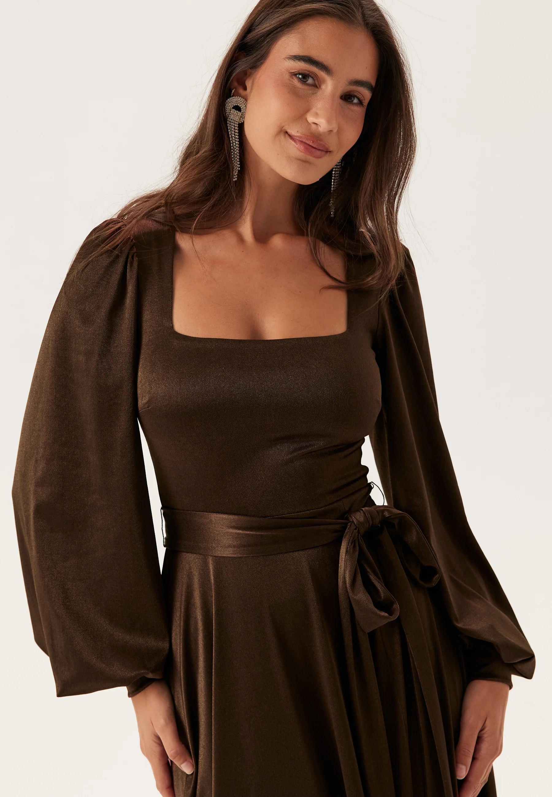Satin Volume Sleeve Maxi Dress - Image 3