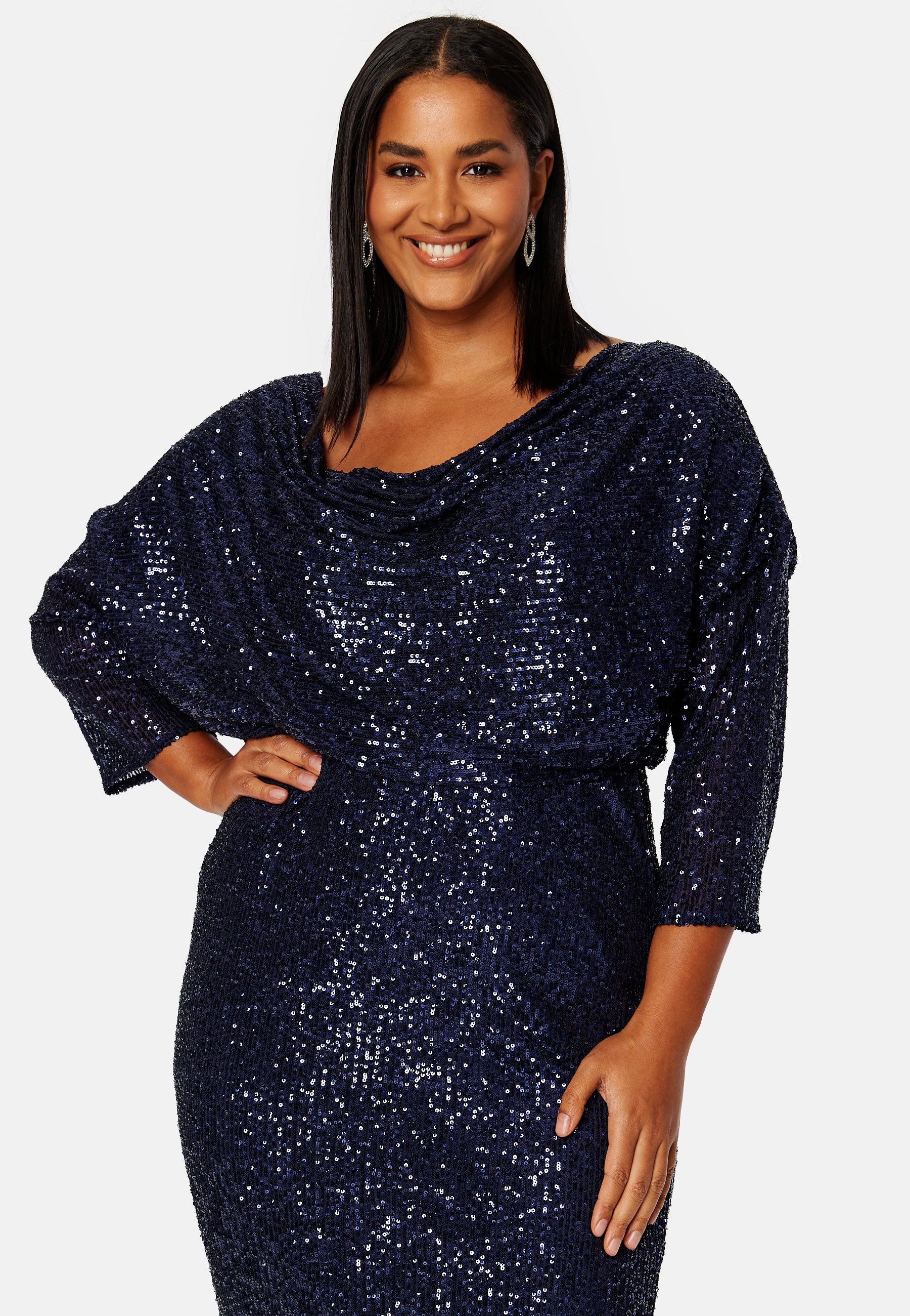 Sequin Cowl Neck Midi Dress - Image 3