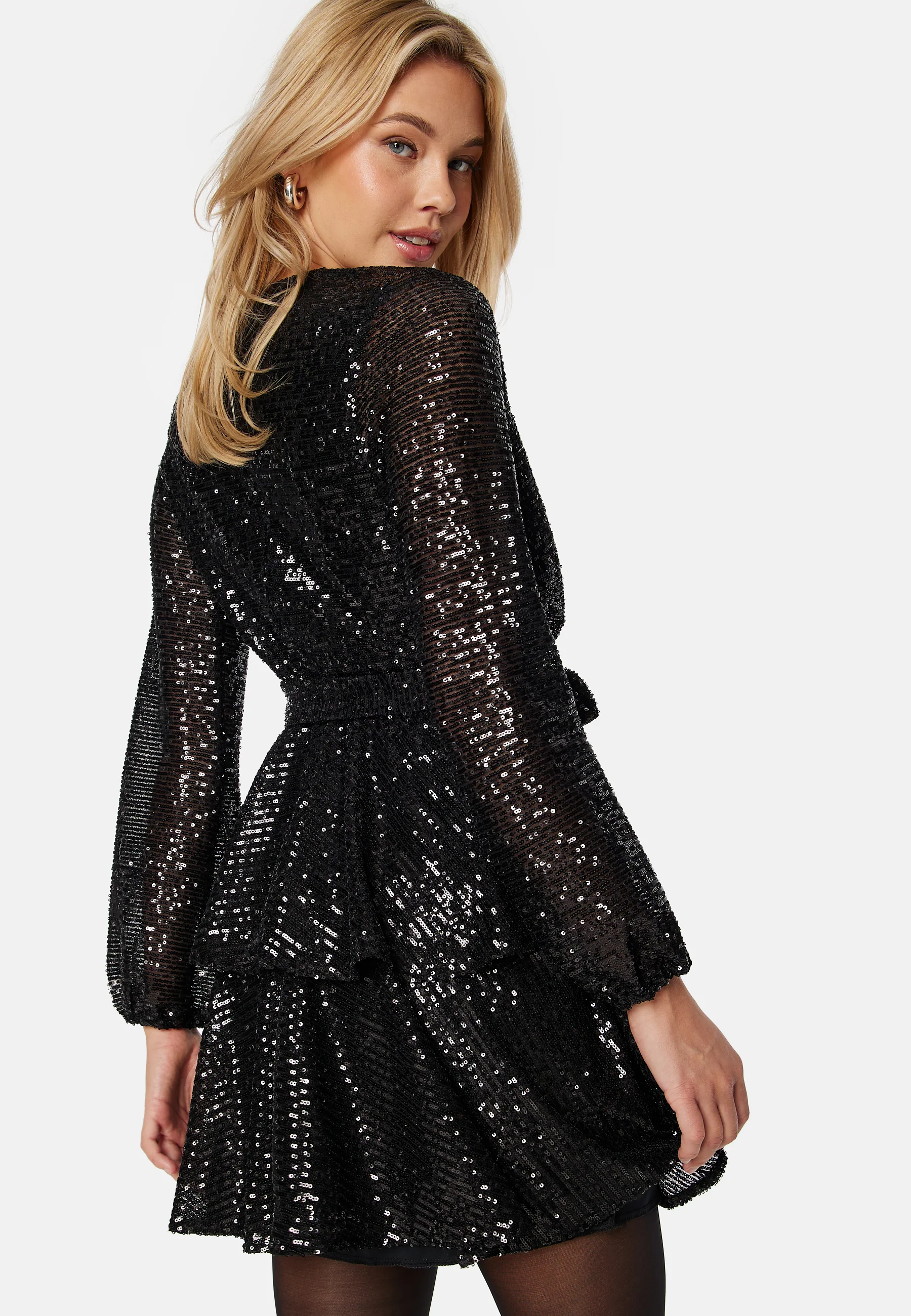 Sequin Deep V Ruffle Skater Dress - Image 3