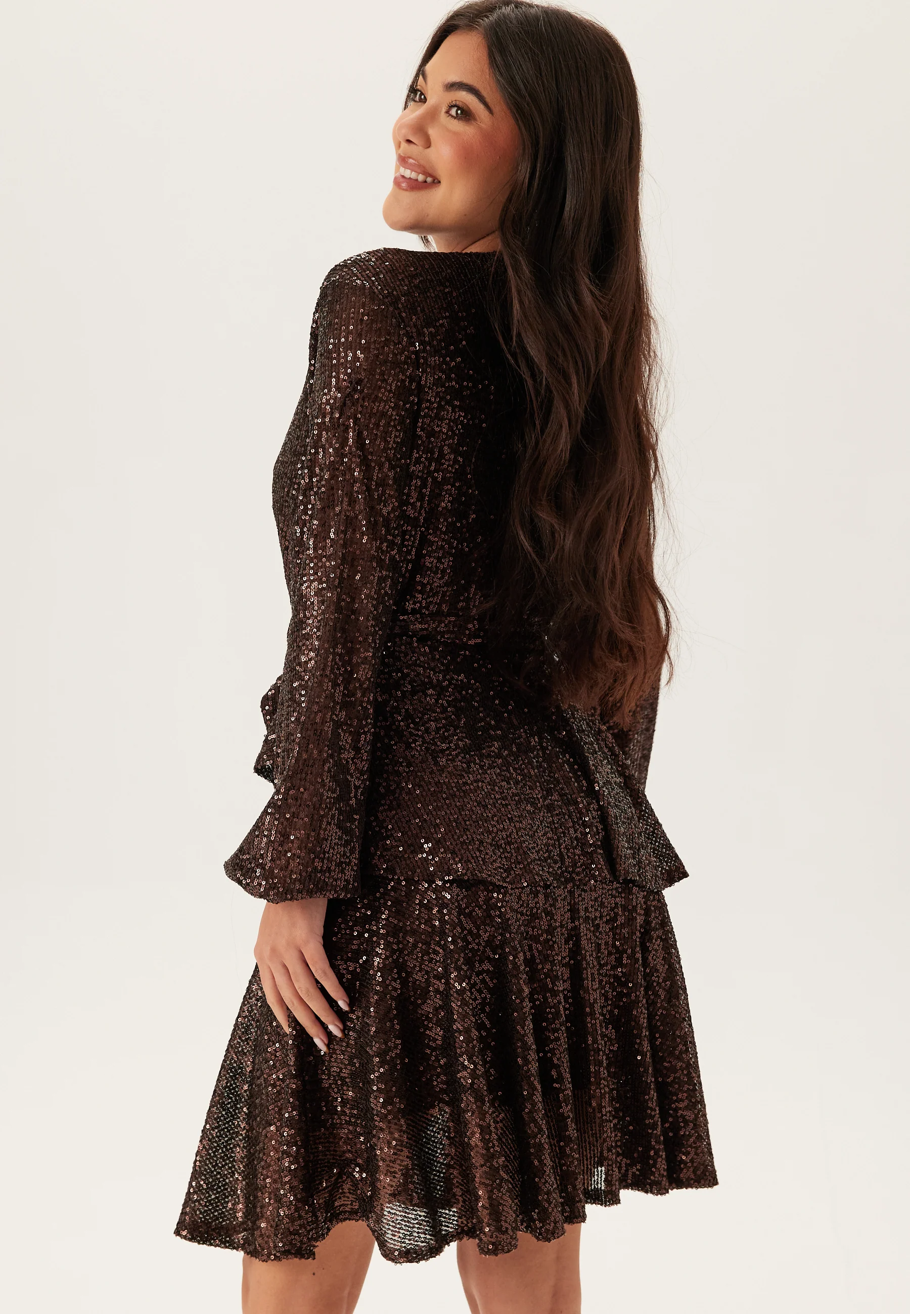 Sequin Deep V Ruffle Skater Dress - Image 2